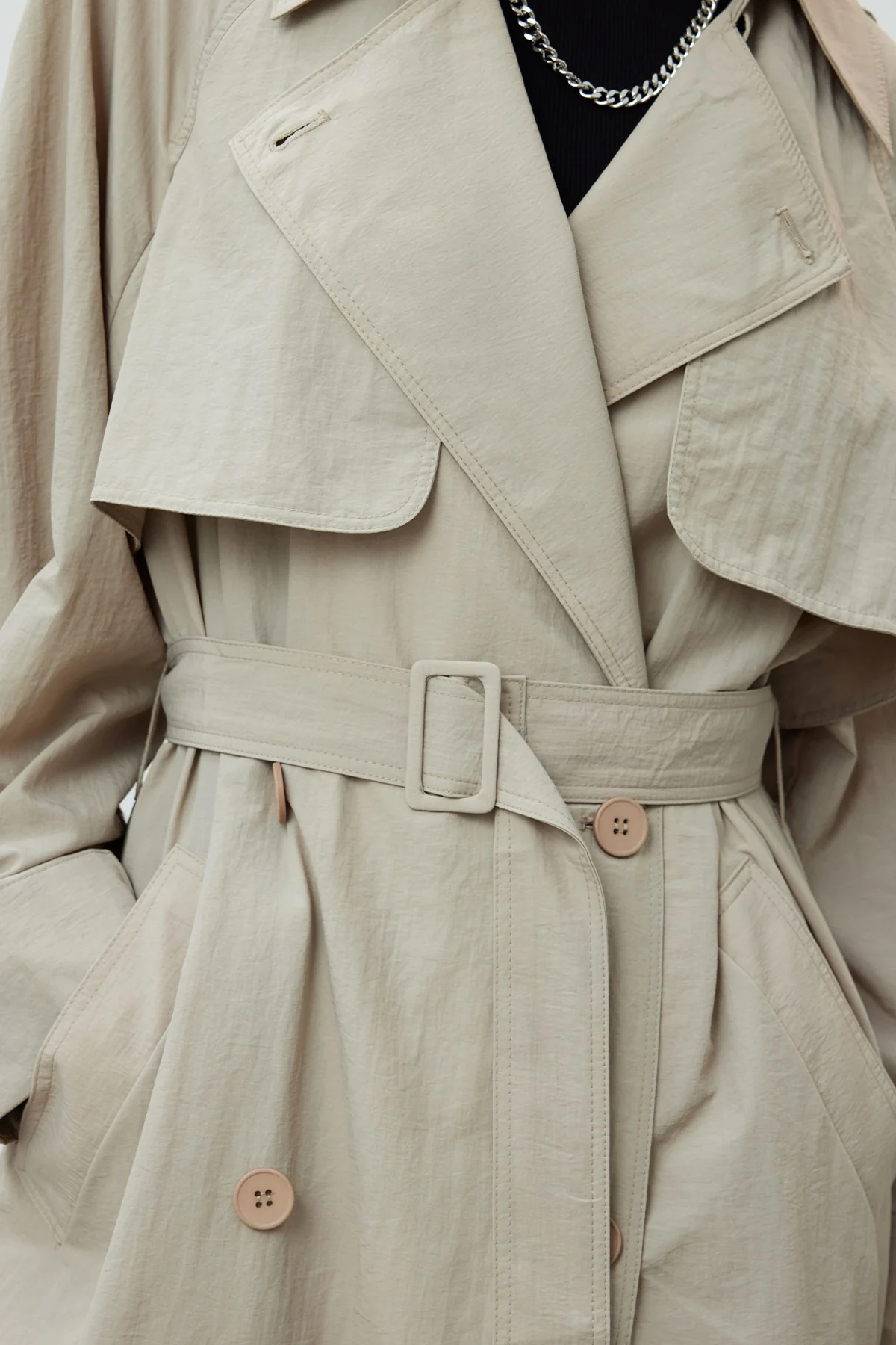 Technical Fabric Oversize Trench Coat Beige - Image 3