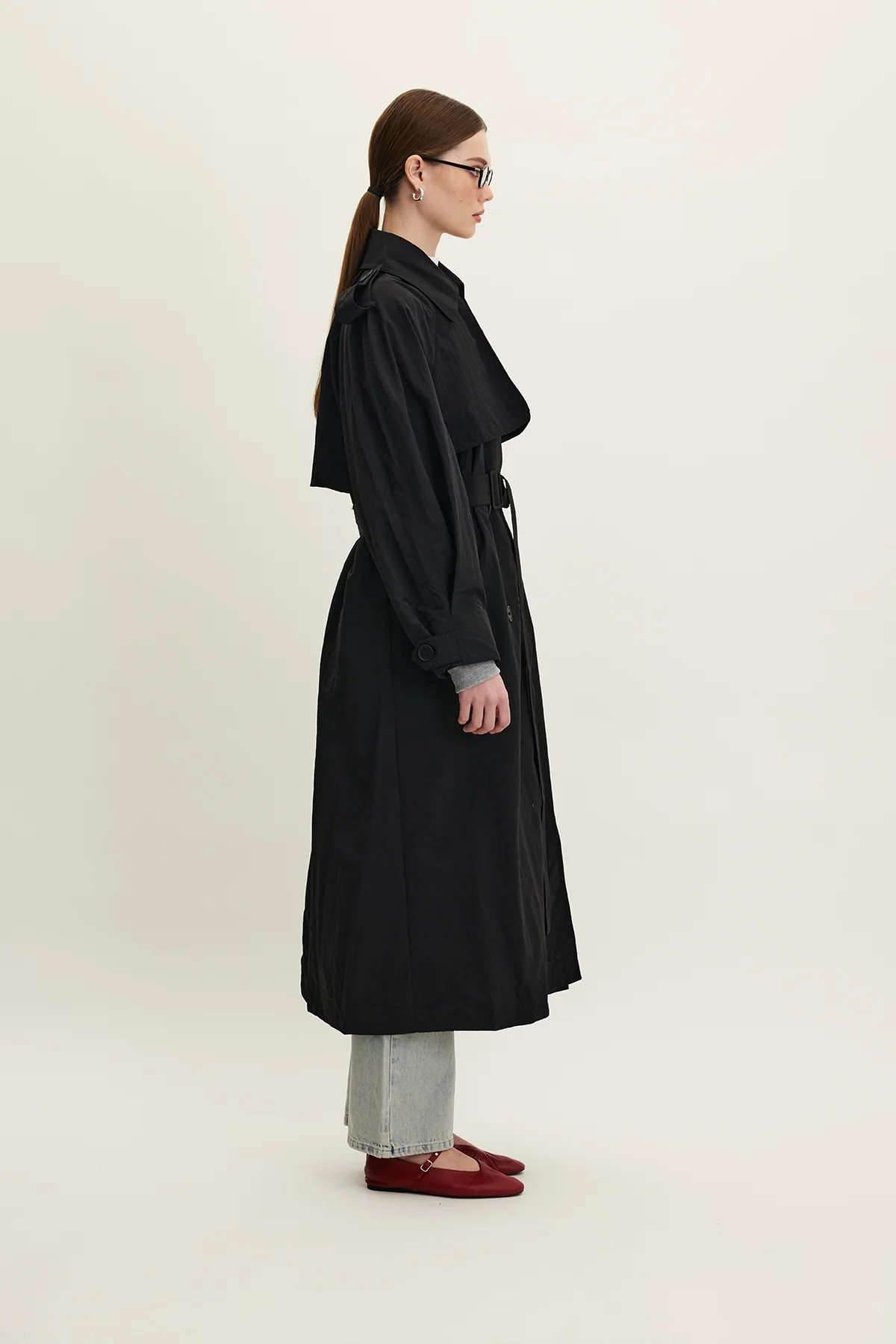 Technical Fabric Oversize Trench Coat Black - Image 6