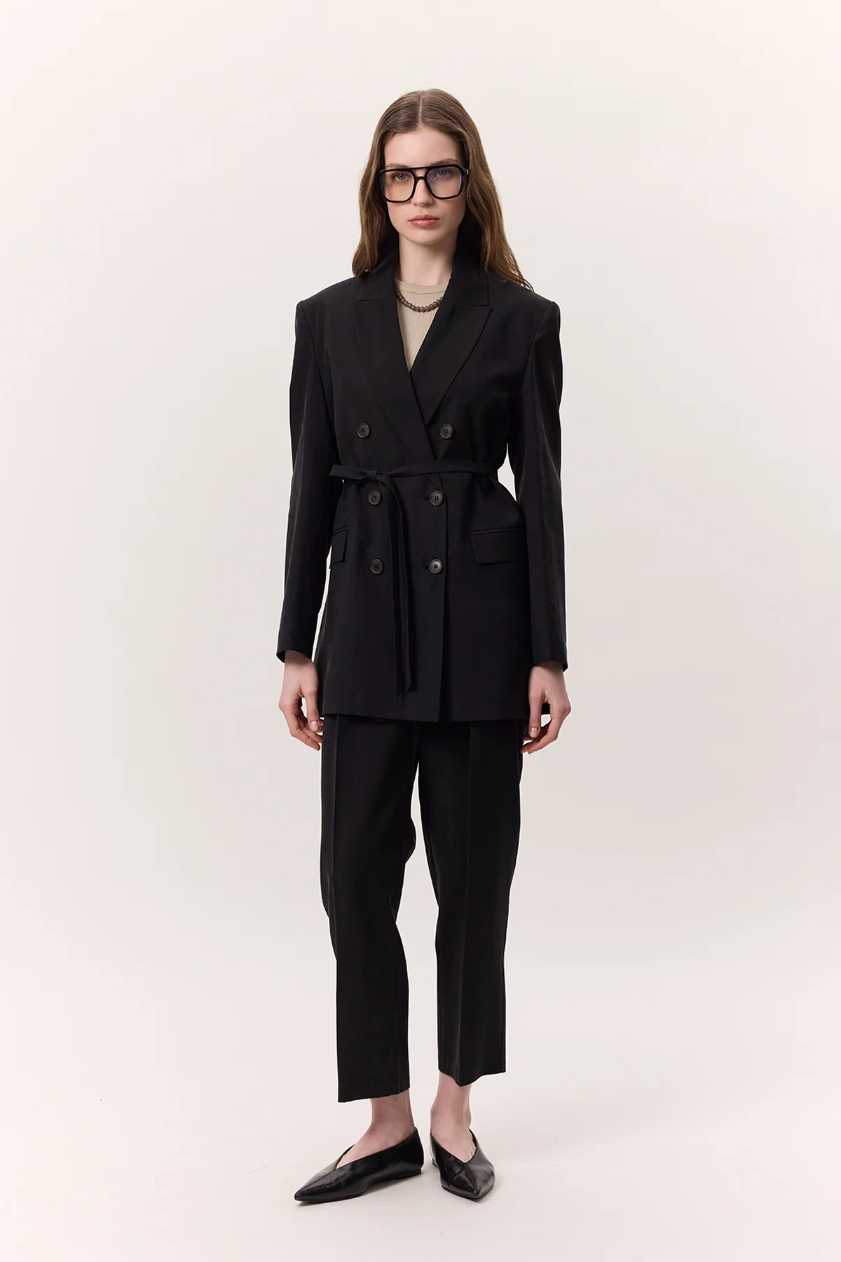 Tencel Belted Double-Breasted Blazer Black - Image 4