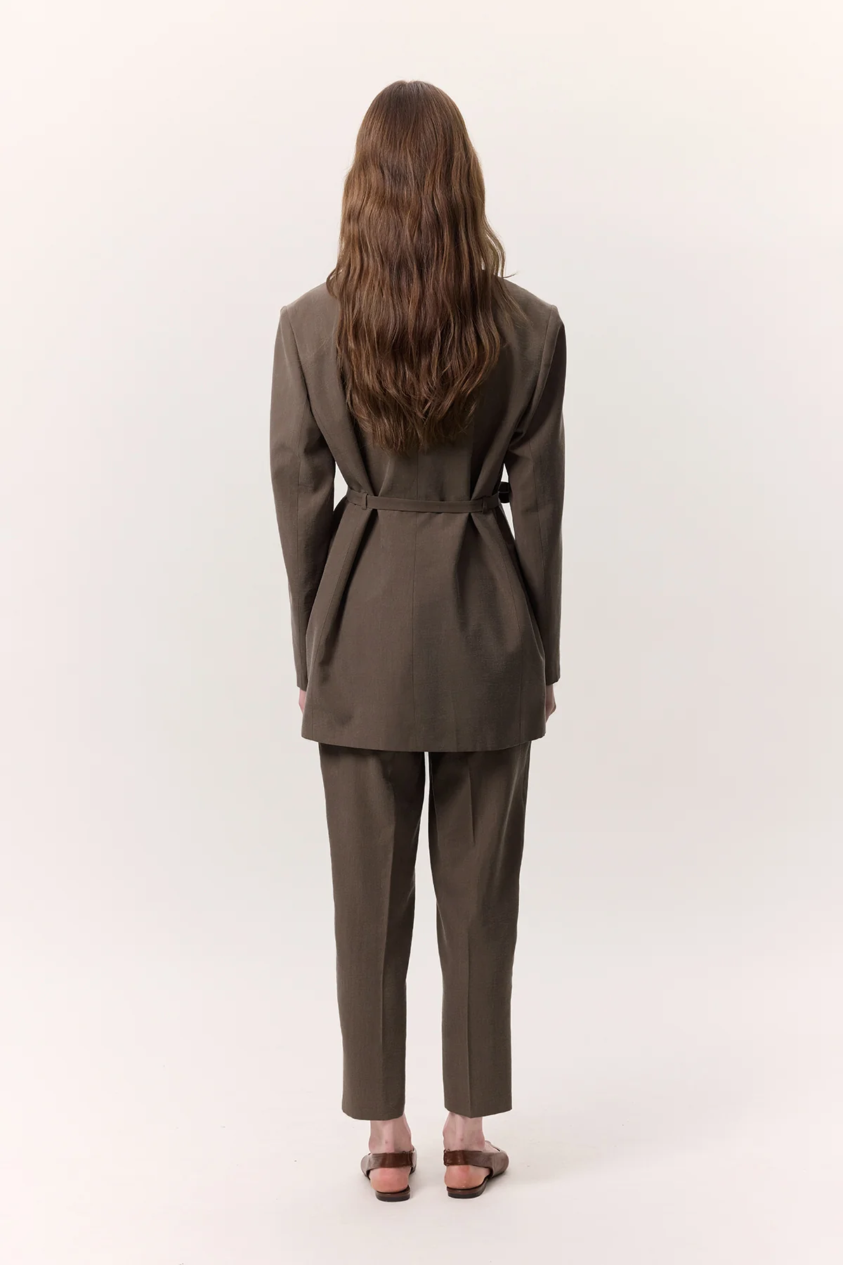 Tencel Belted Double-Breasted Blazer Brown - Image 7