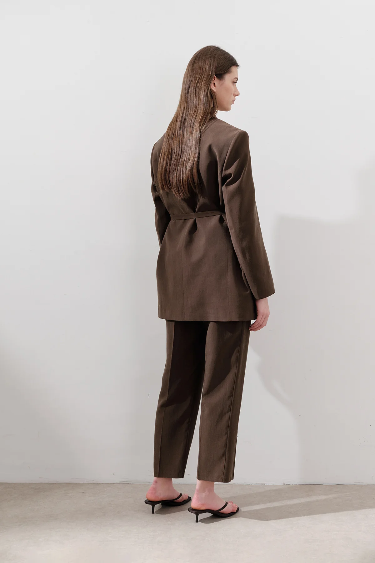 Tencel Belted Double-Breasted Blazer Dark Brown - Image 6