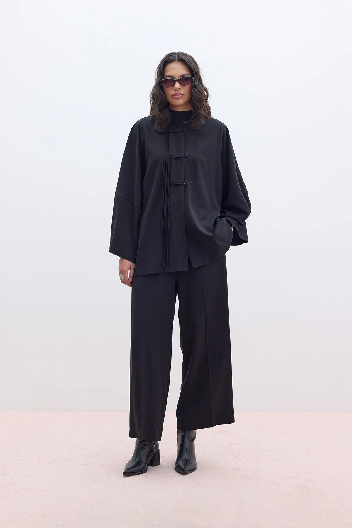 Tencel Wide Leg Trousers Black - Image 2