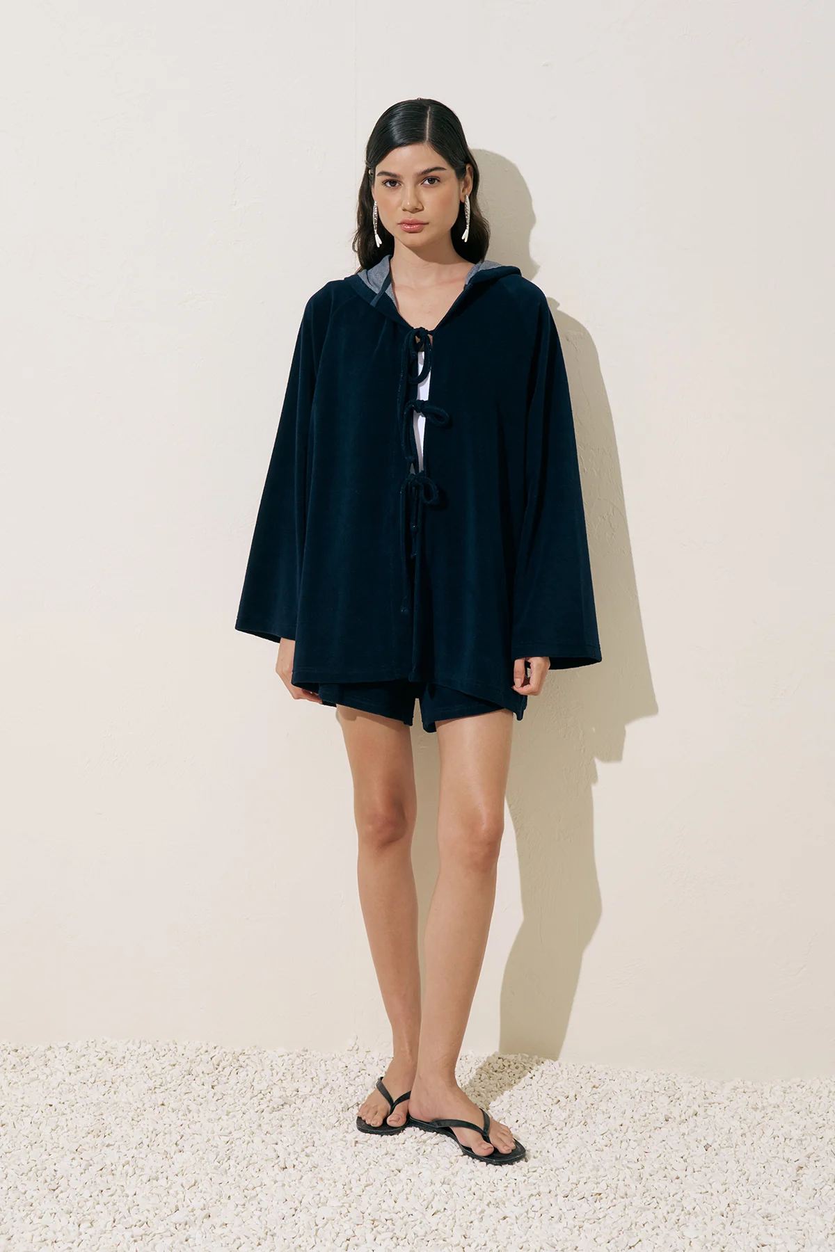 Terry Fabric Kimono Navy Blue