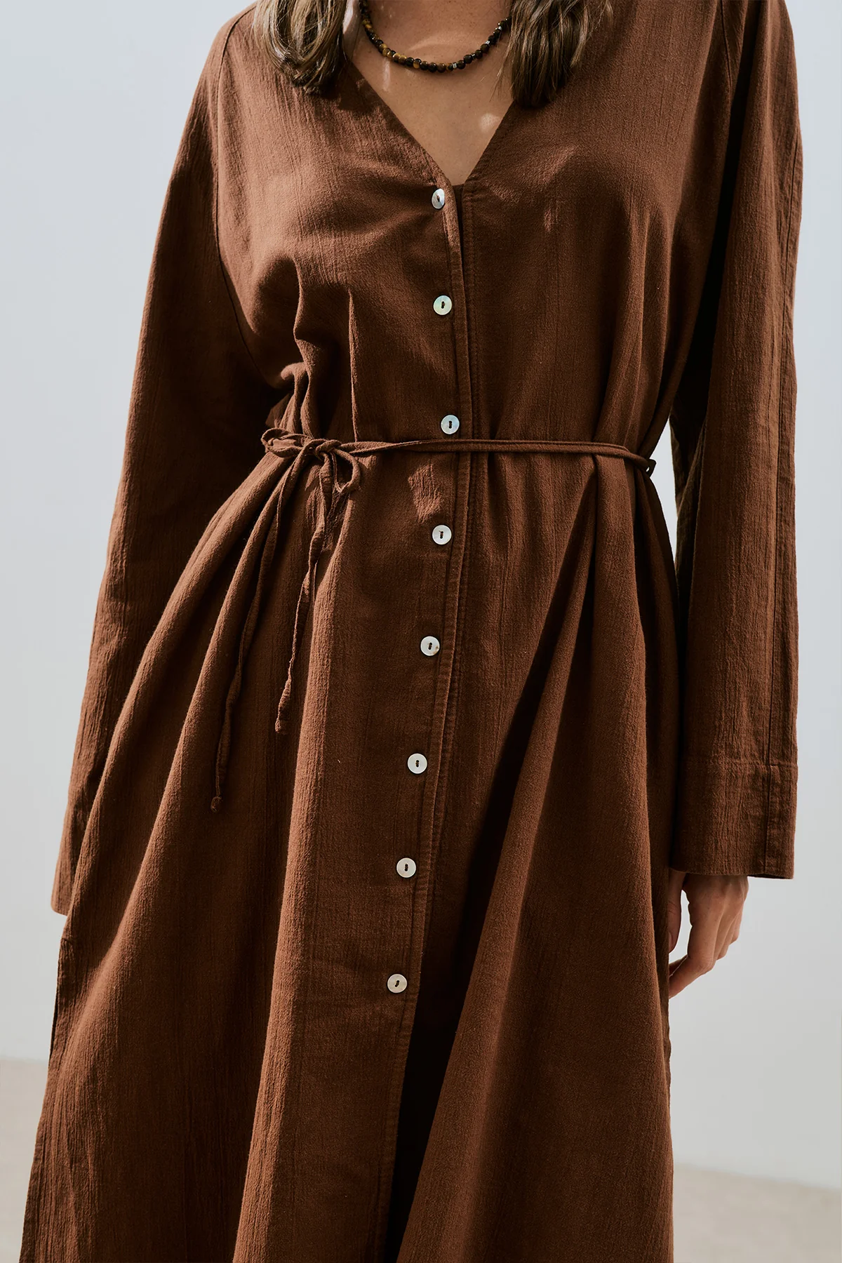 Textured Button Longline Tunic Brown - Image 6