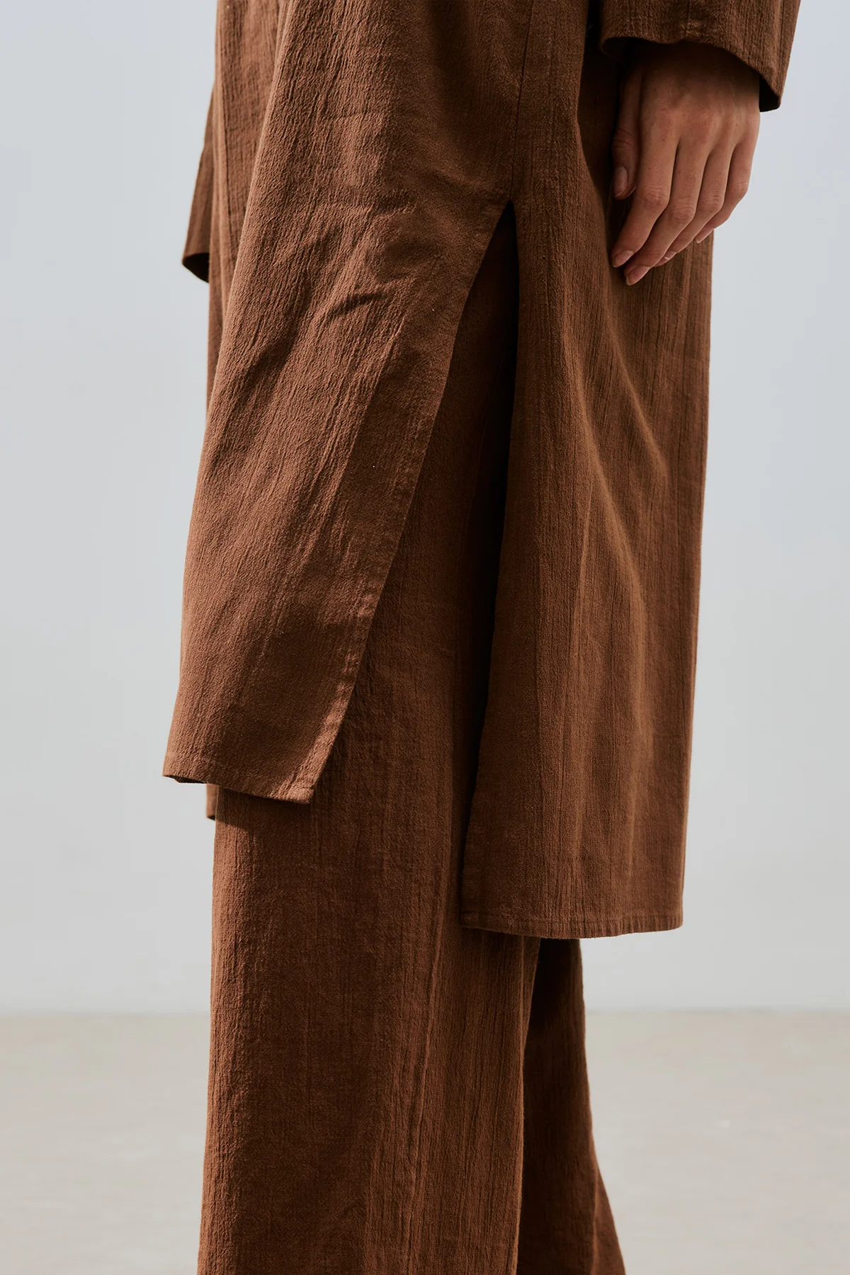 Textured Button Longline Tunic Brown - Image 7