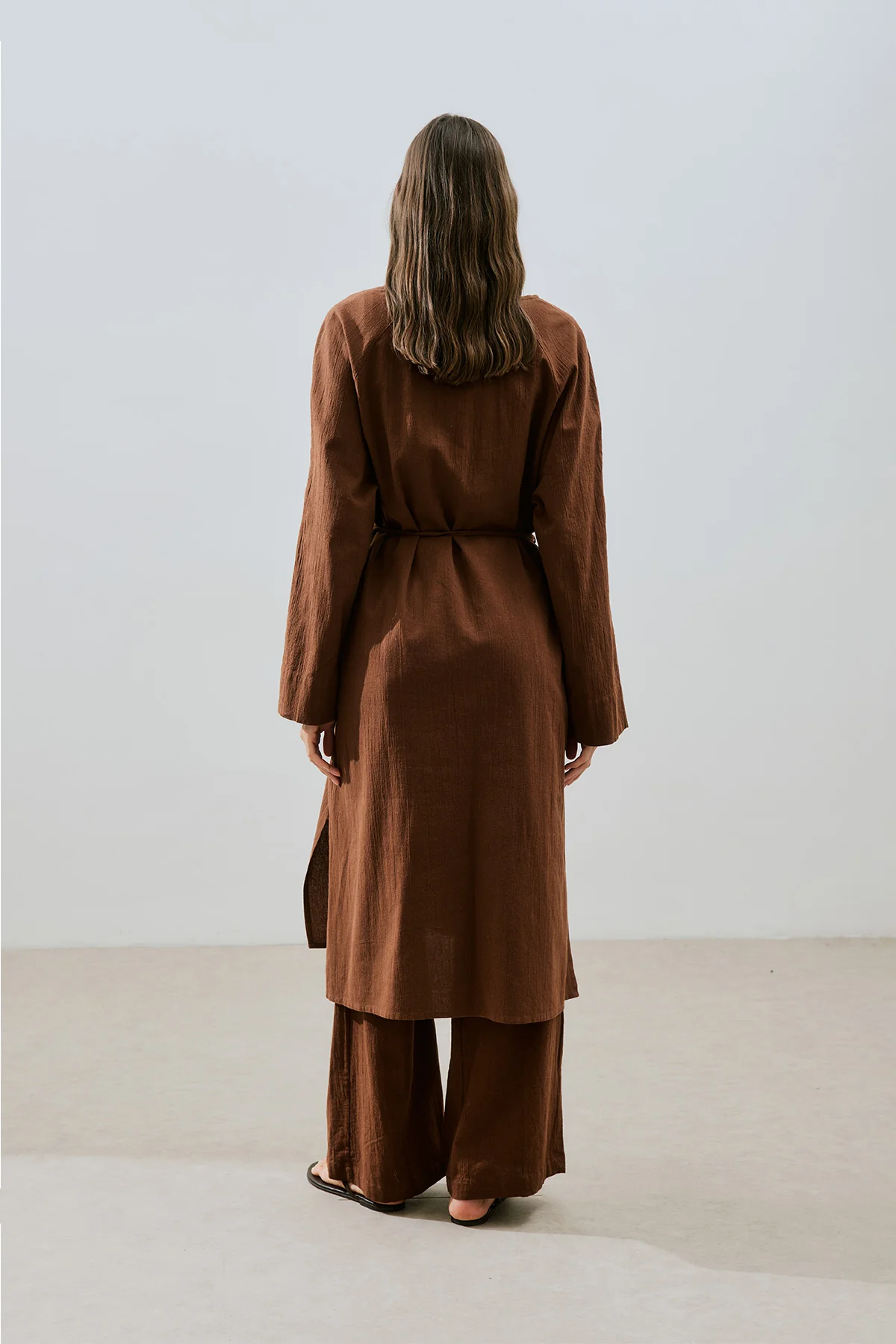 Textured Button Longline Tunic Brown - Image 8