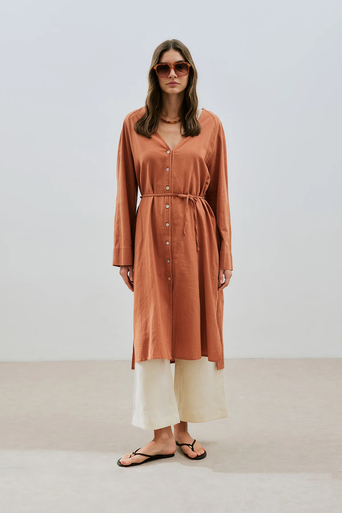 Textured Button Longline Tunic Cinnamon - Image 4