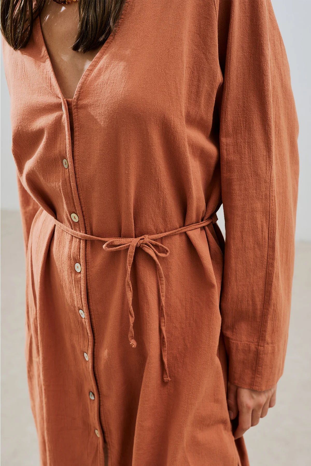Textured Button Longline Tunic Cinnamon - Image 5