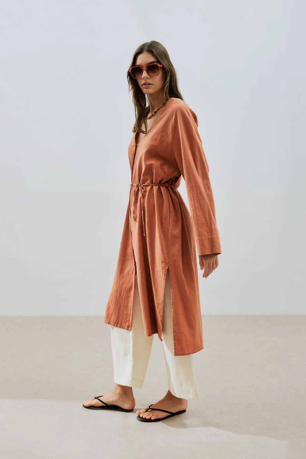 Textured Button Longline Tunic Cinnamon - Image 6