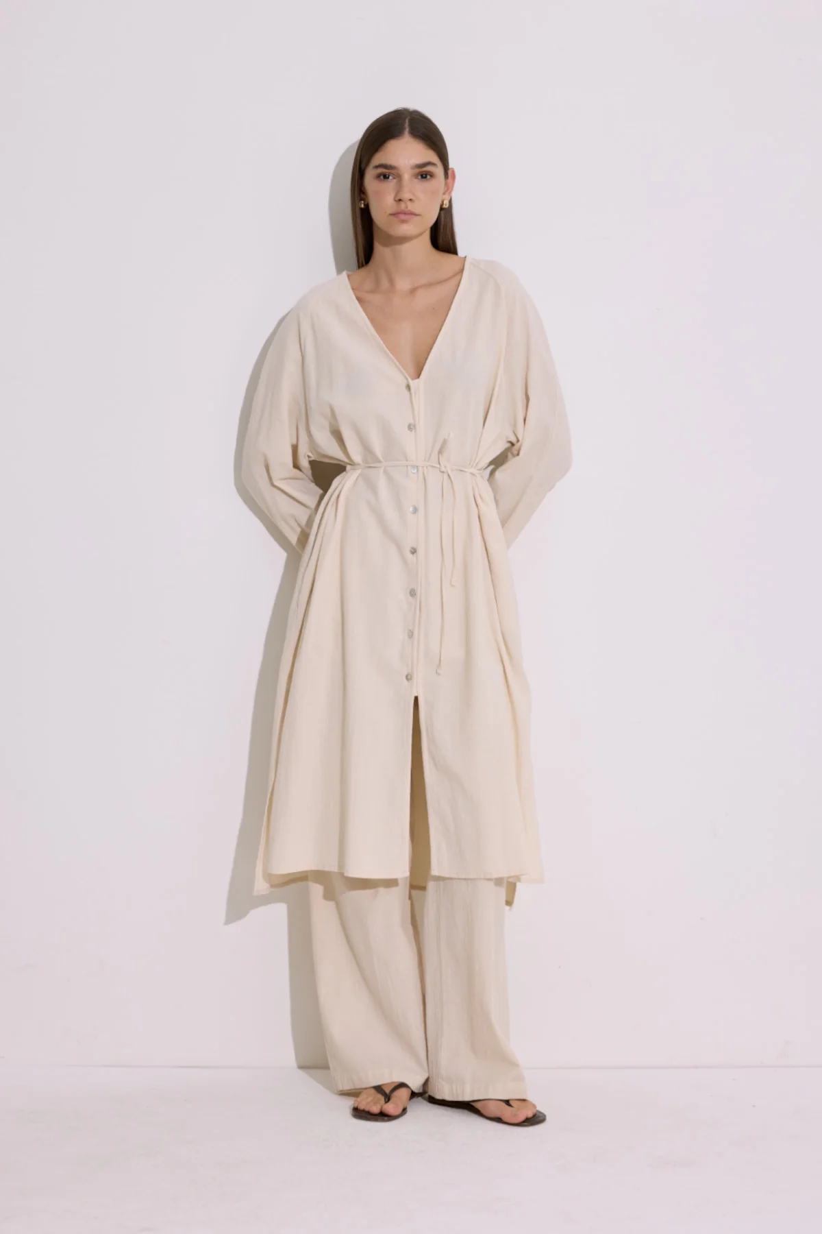 Textured Button Longline Tunic Natural - Image 2