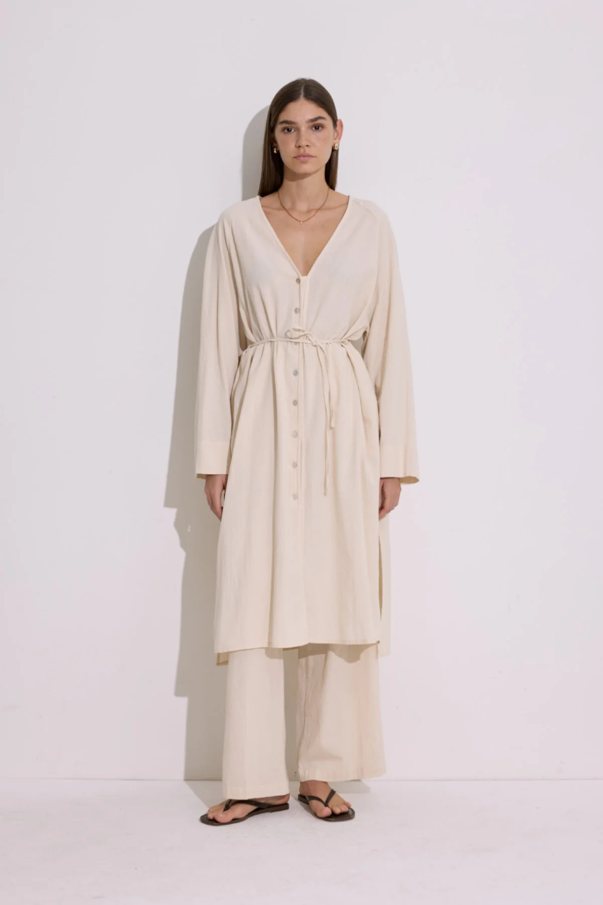 Textured Button Longline Tunic Natural - Image 3
