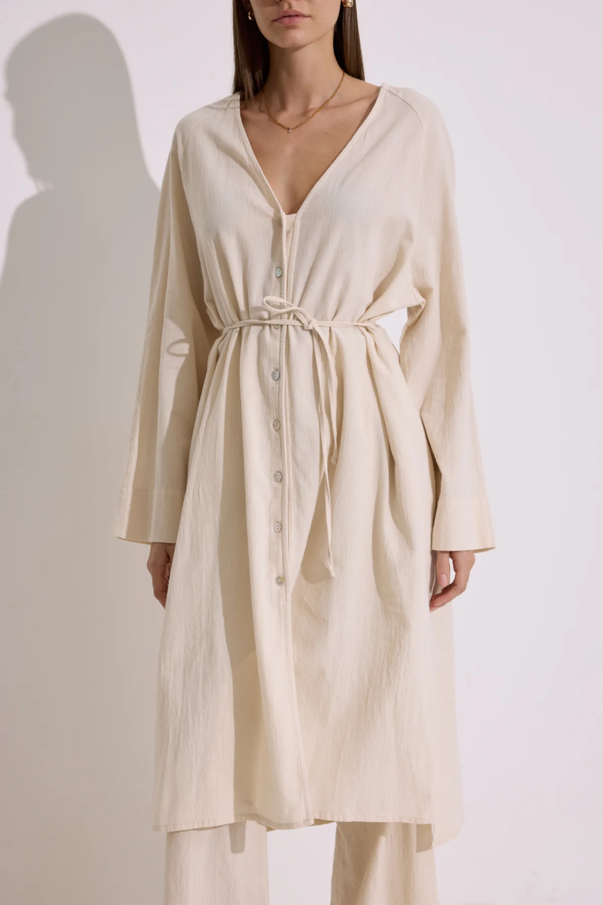 Textured Button Longline Tunic Natural - Image 4