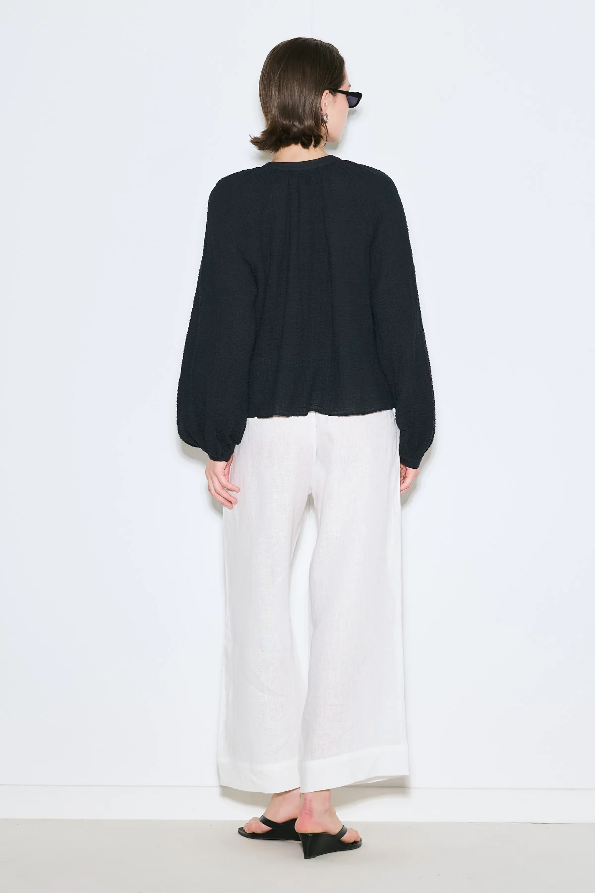 Textured Button-Neck Blouse Black - Image 6