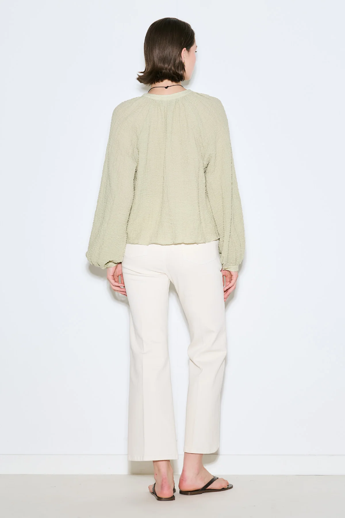 Textured Button-Neck Blouse Green - Image 6