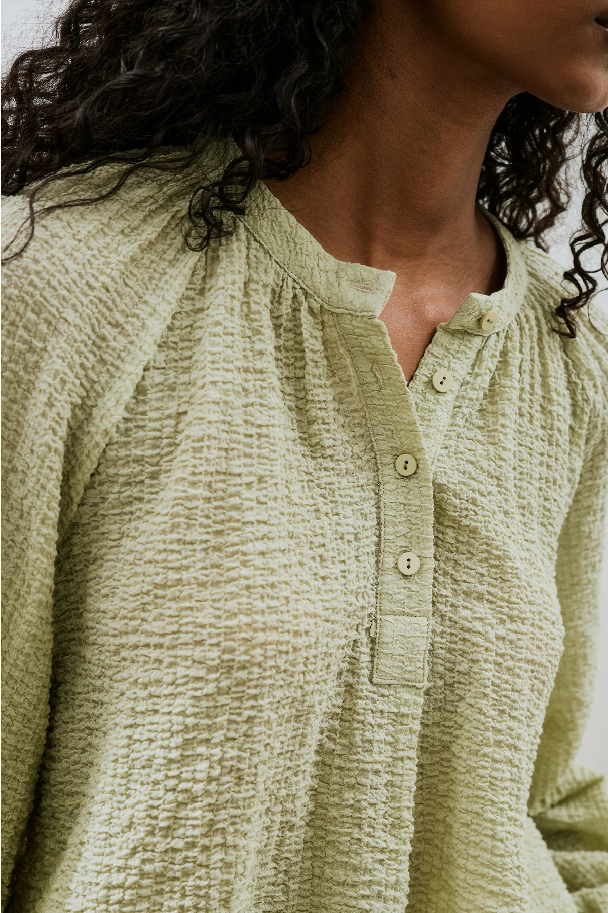 Textured Button-Neck Blouse Green - Image 7