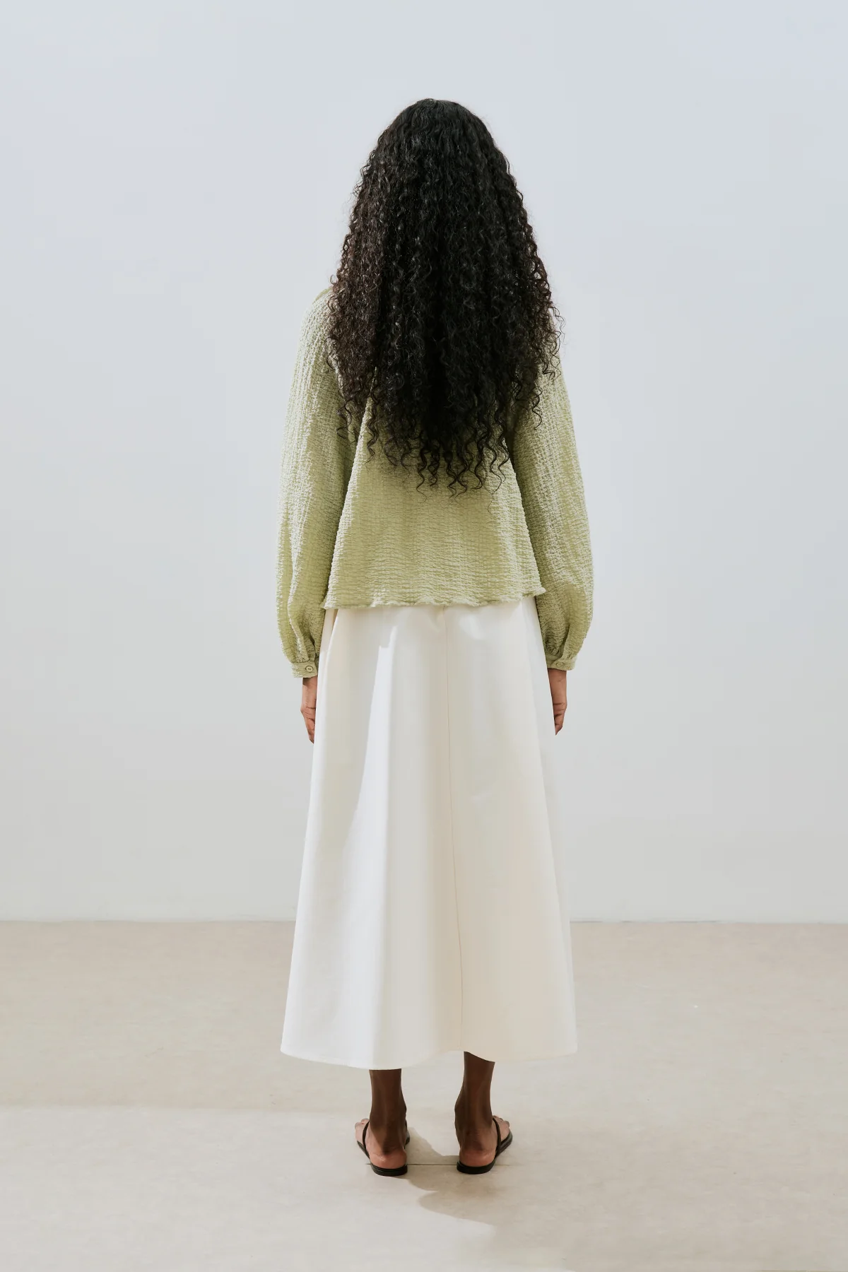 Textured Button-Neck Blouse Green - Image 8