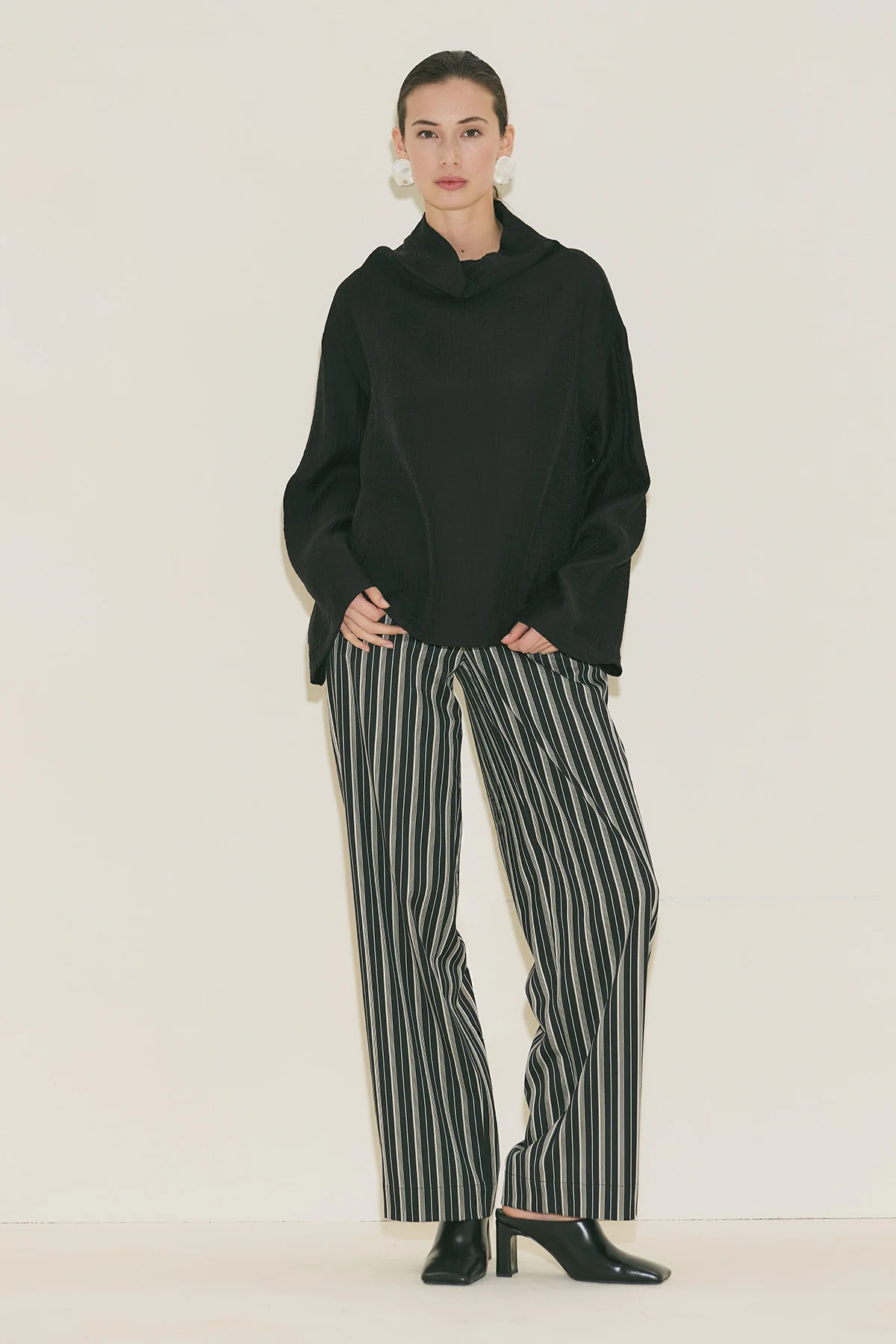 Textured Drape Blouse Black - Image 5
