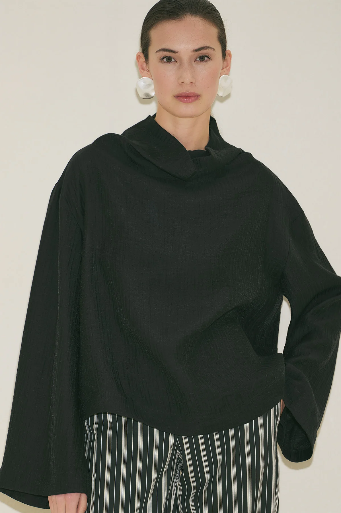 Textured Drape Blouse Black - Image 8