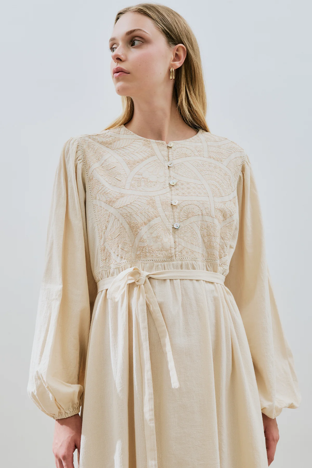Textured Embroidered Dress Natural - Image 5