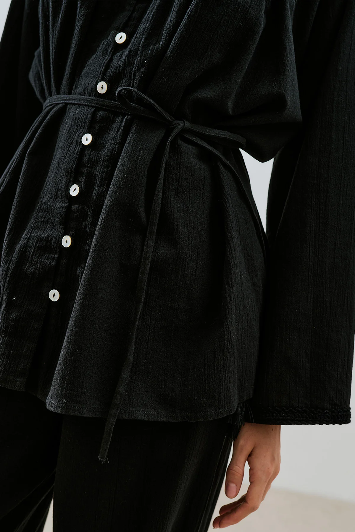 Textured Embroidered Shirt Black - Image 4