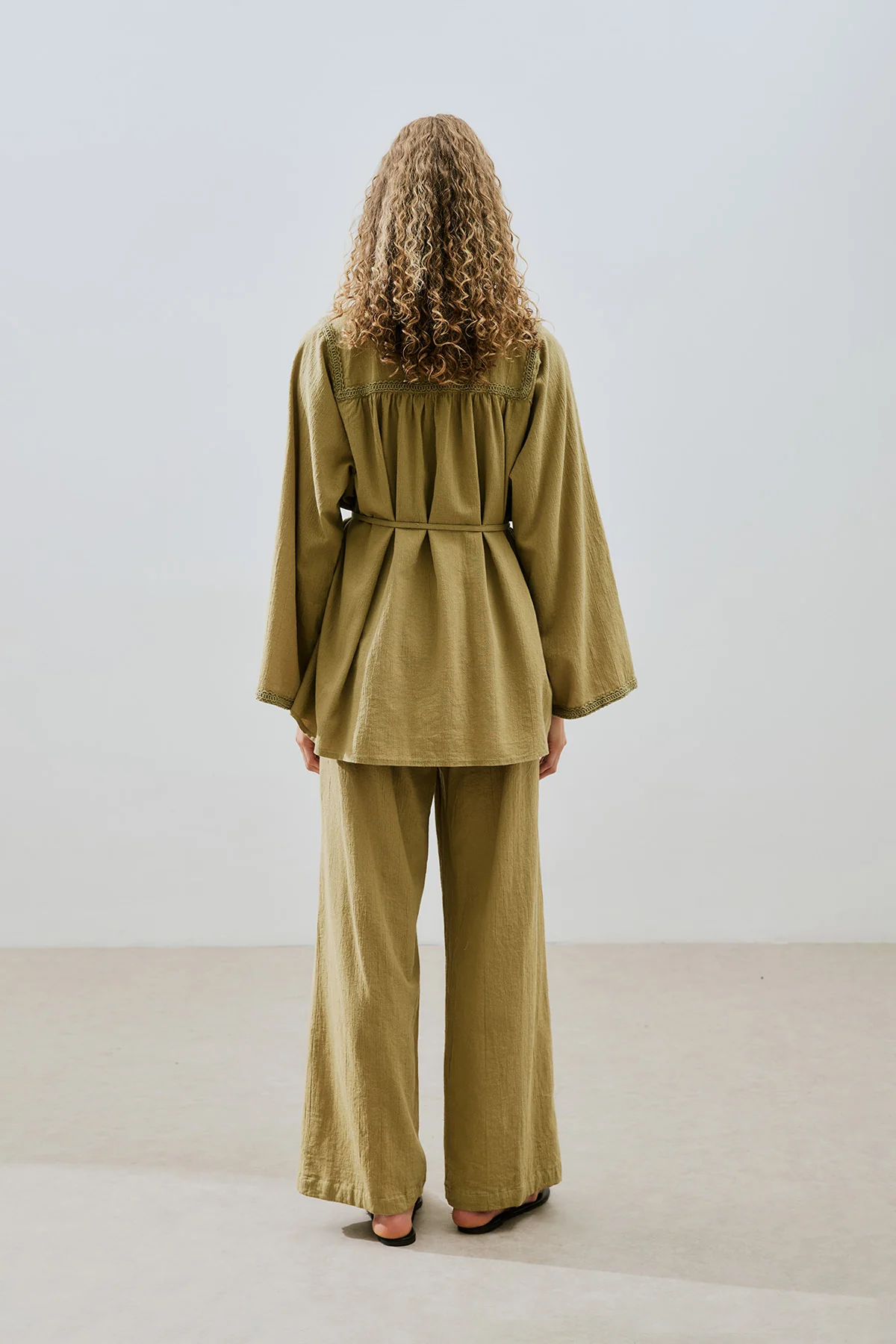 Textured Embroidered Shirt Khaki - Image 6