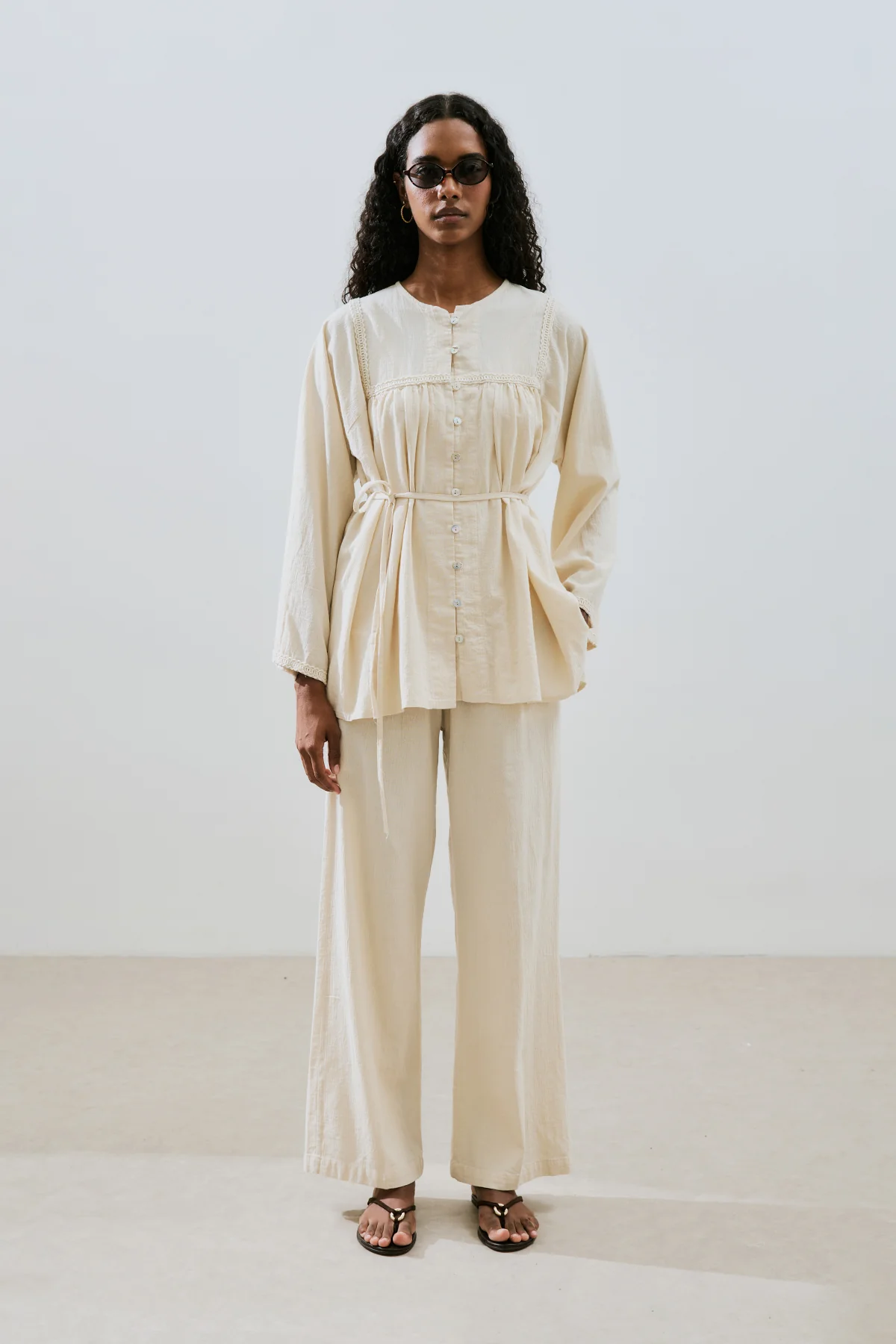 Textured Embroidered Shirt Natural - Image 2