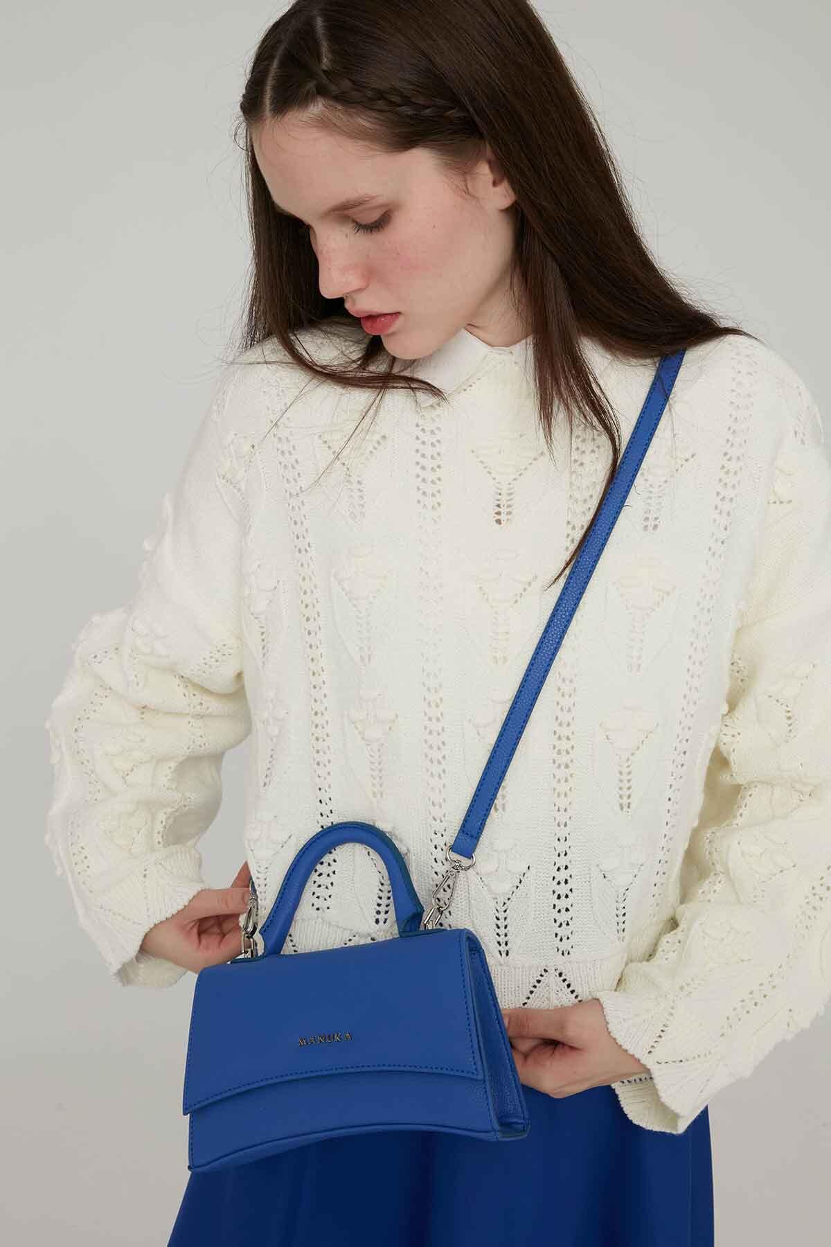 Textured Faux Leather Bag Blue - Image 2