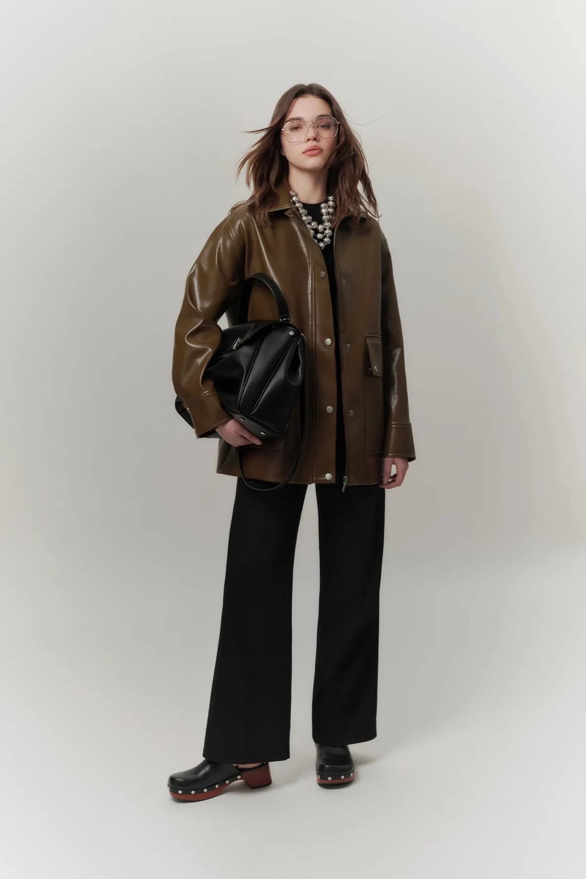 Textured Faux Leather Jacket Green