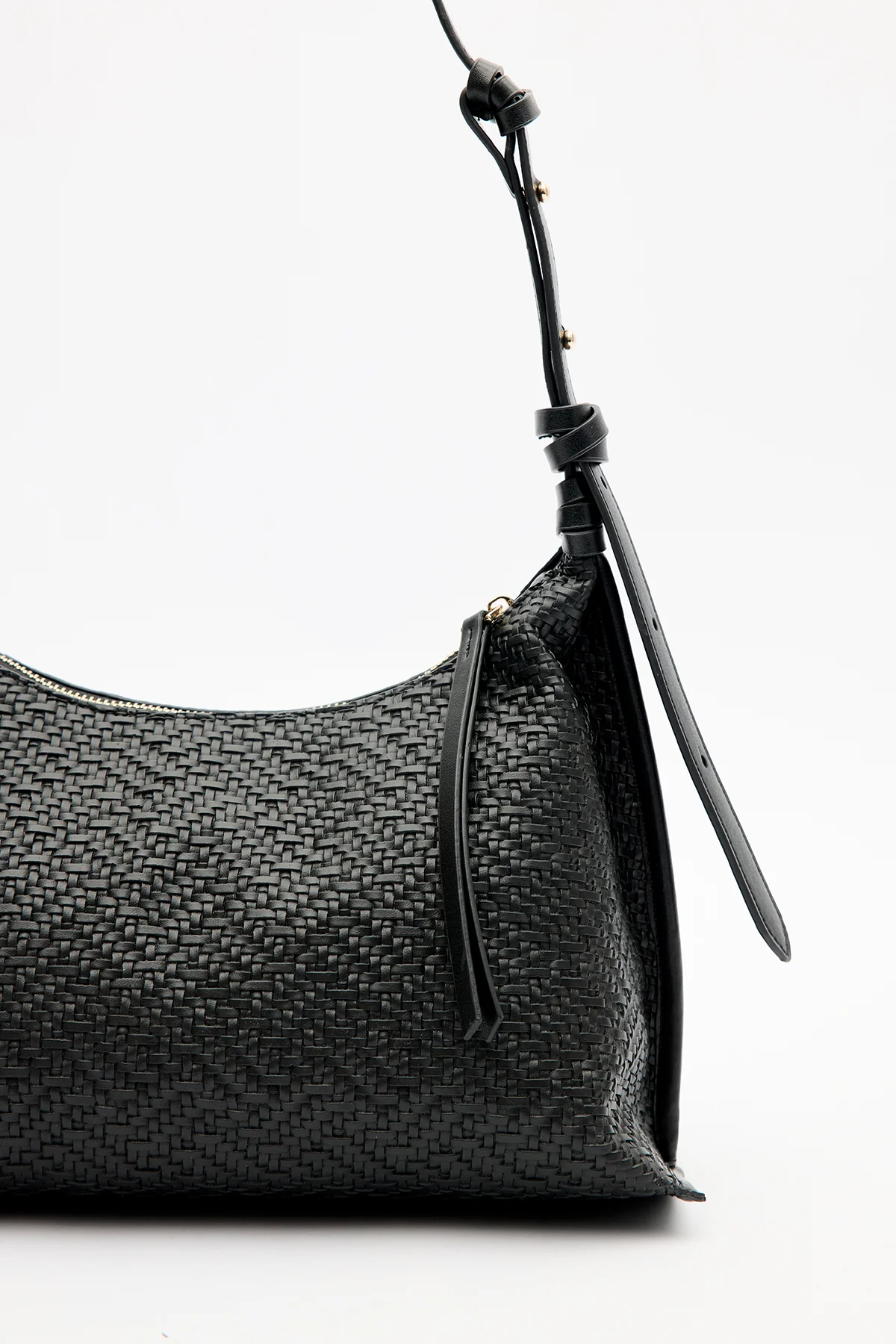Textured Leather Shoulder Bag Black - Image 3