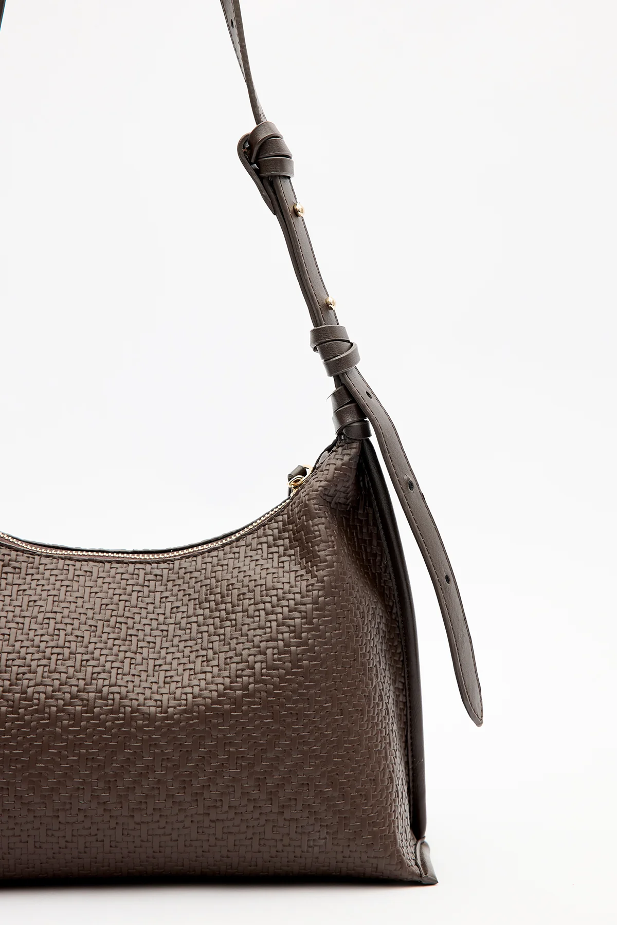 Textured Leather Shoulder Bag Brown - Image 8