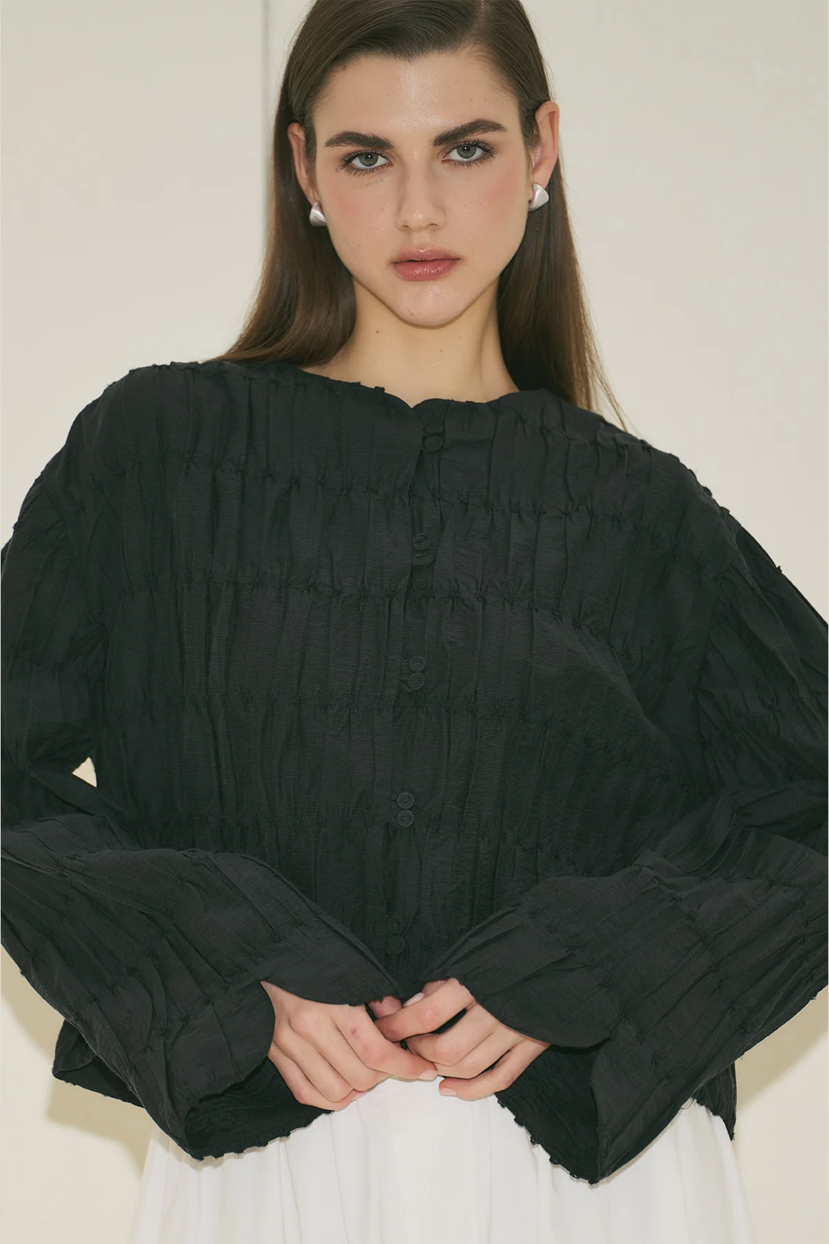 Textured Mirina Blouse Black - Image 3