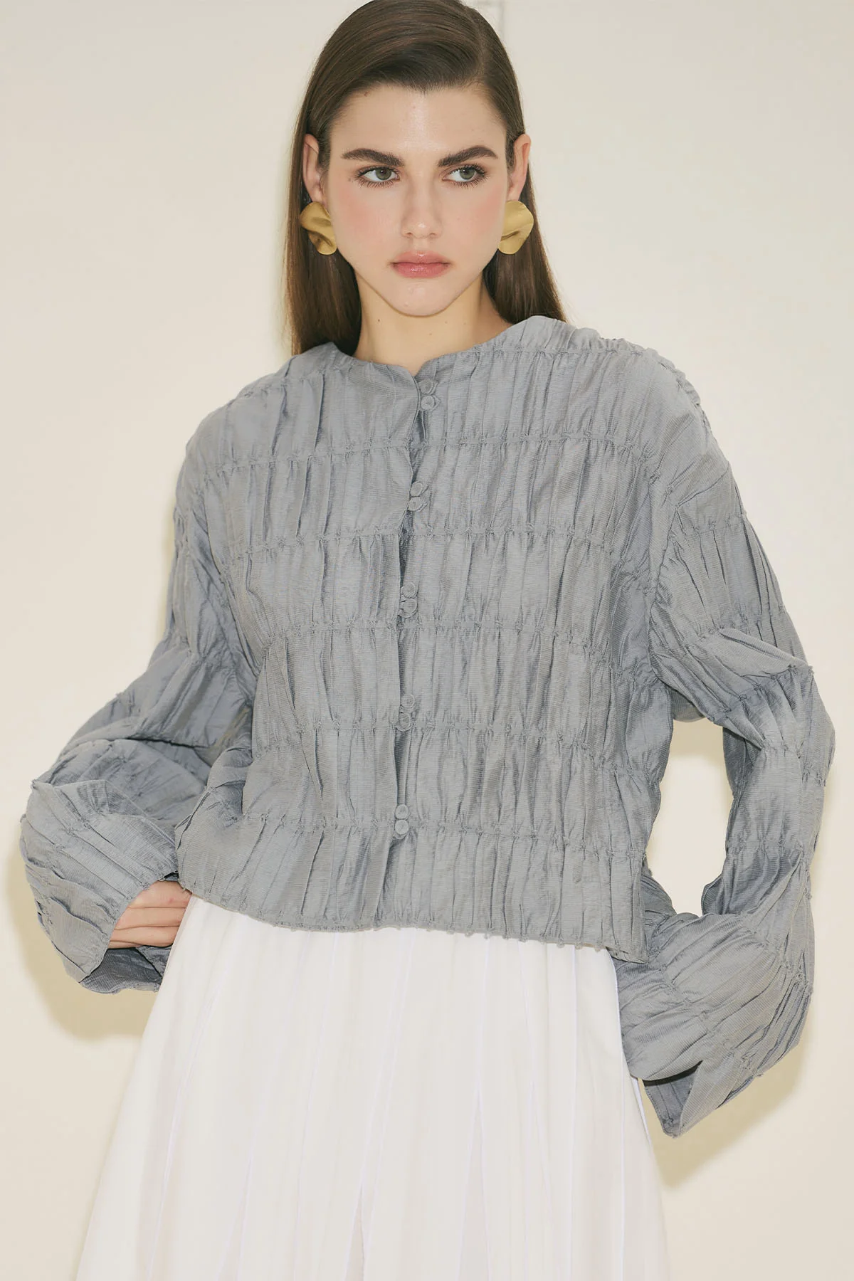 Textured Mirina Blouse Blue - Image 6