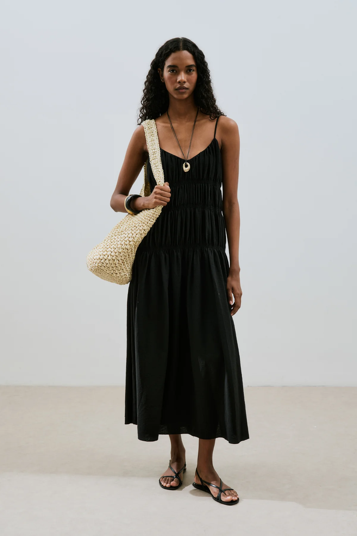 Textured Ruched Dress Black