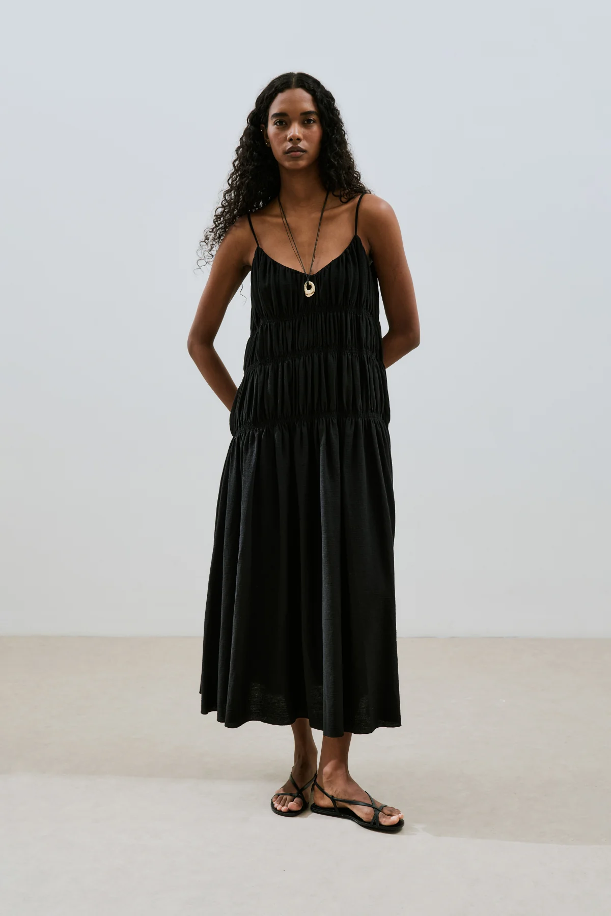 Textured Ruched Dress Black - Image 6
