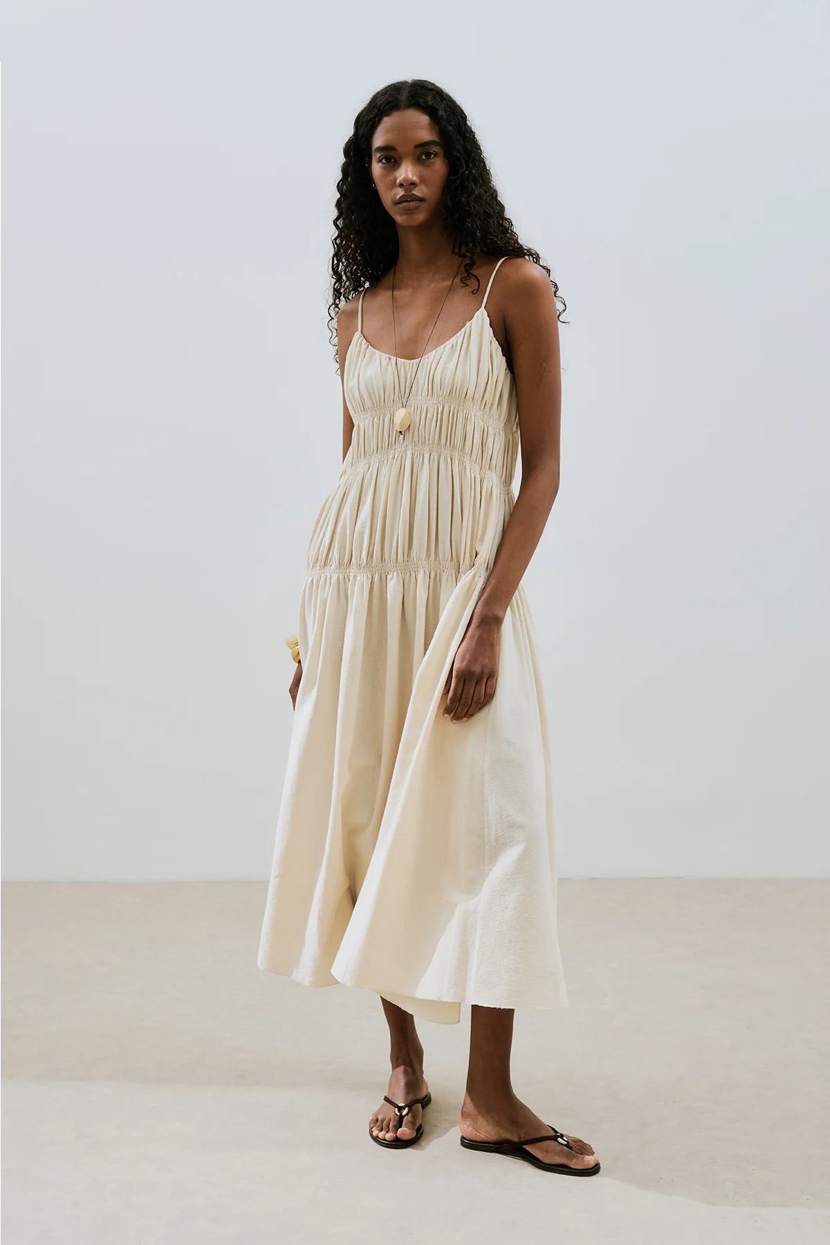 Textured Ruched Dress Natural - Image 7