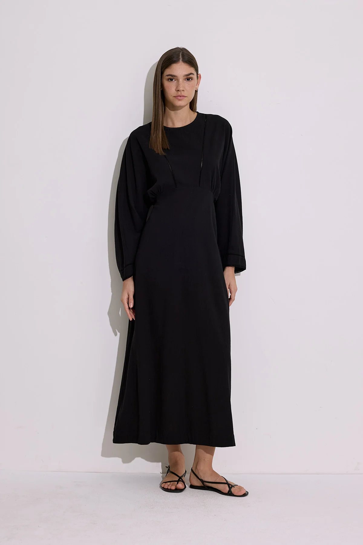 Textured Stripe Detail Dress Black - Image 3