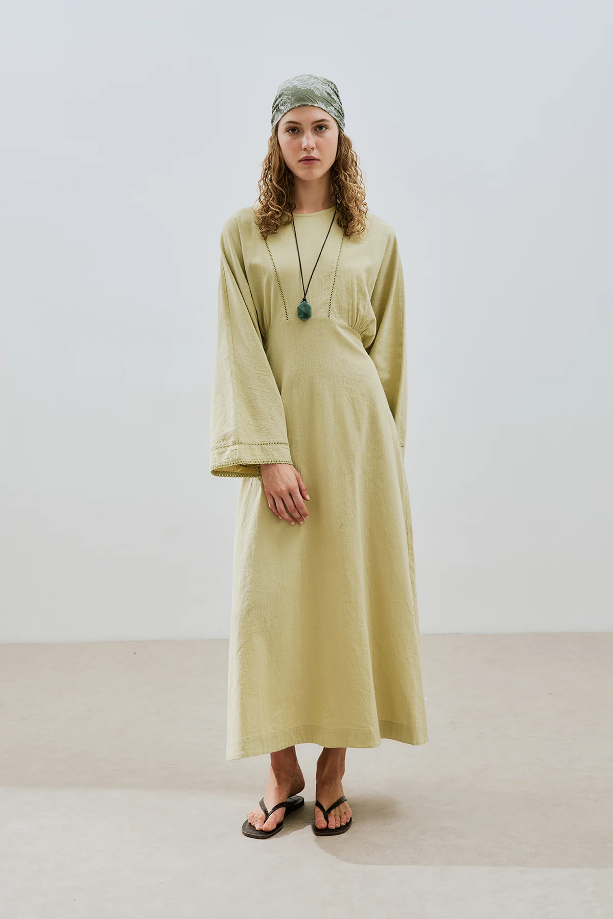 Textured Stripe Detail Dress Soft Green