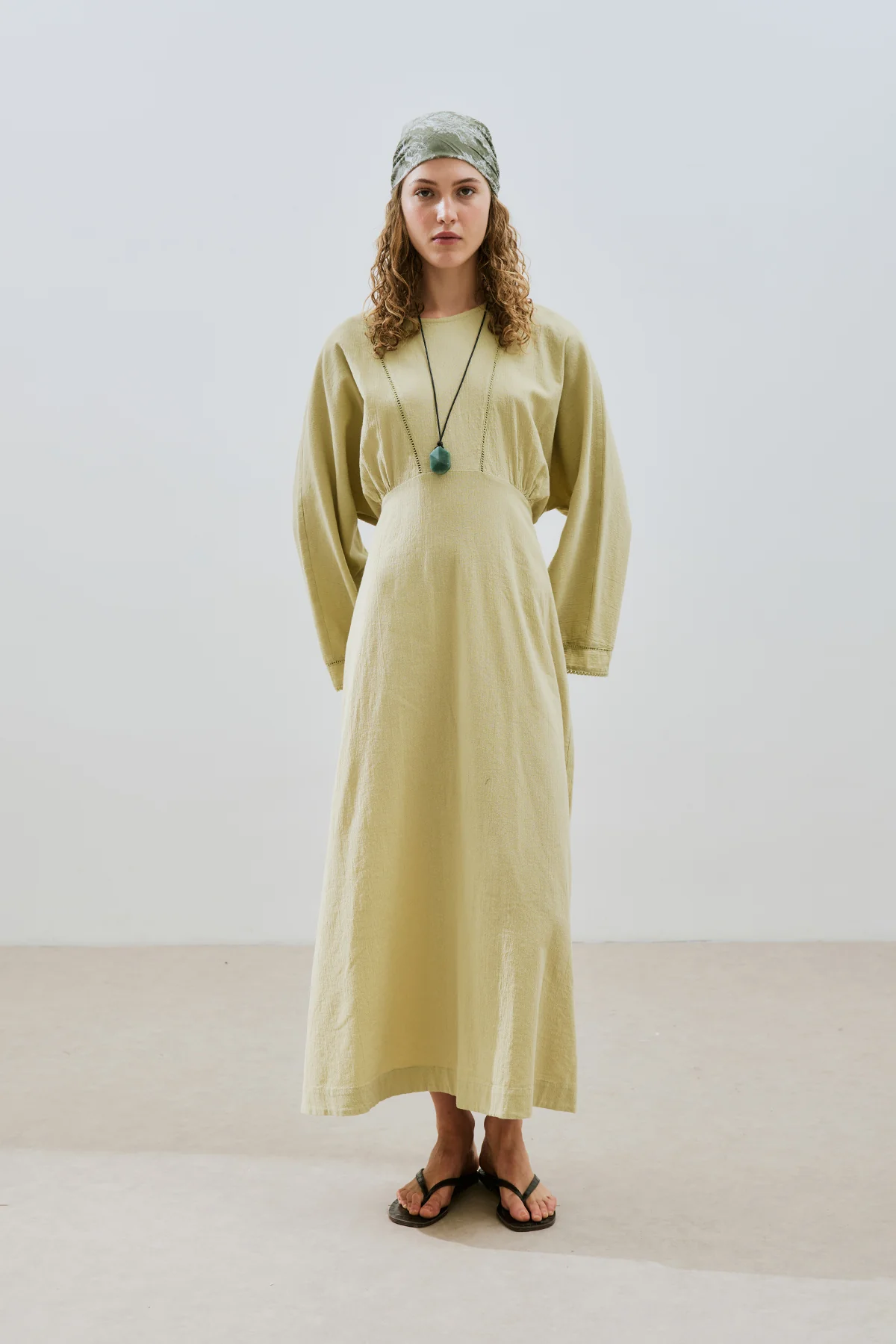 Textured Stripe Detail Dress Soft Green - Image 2