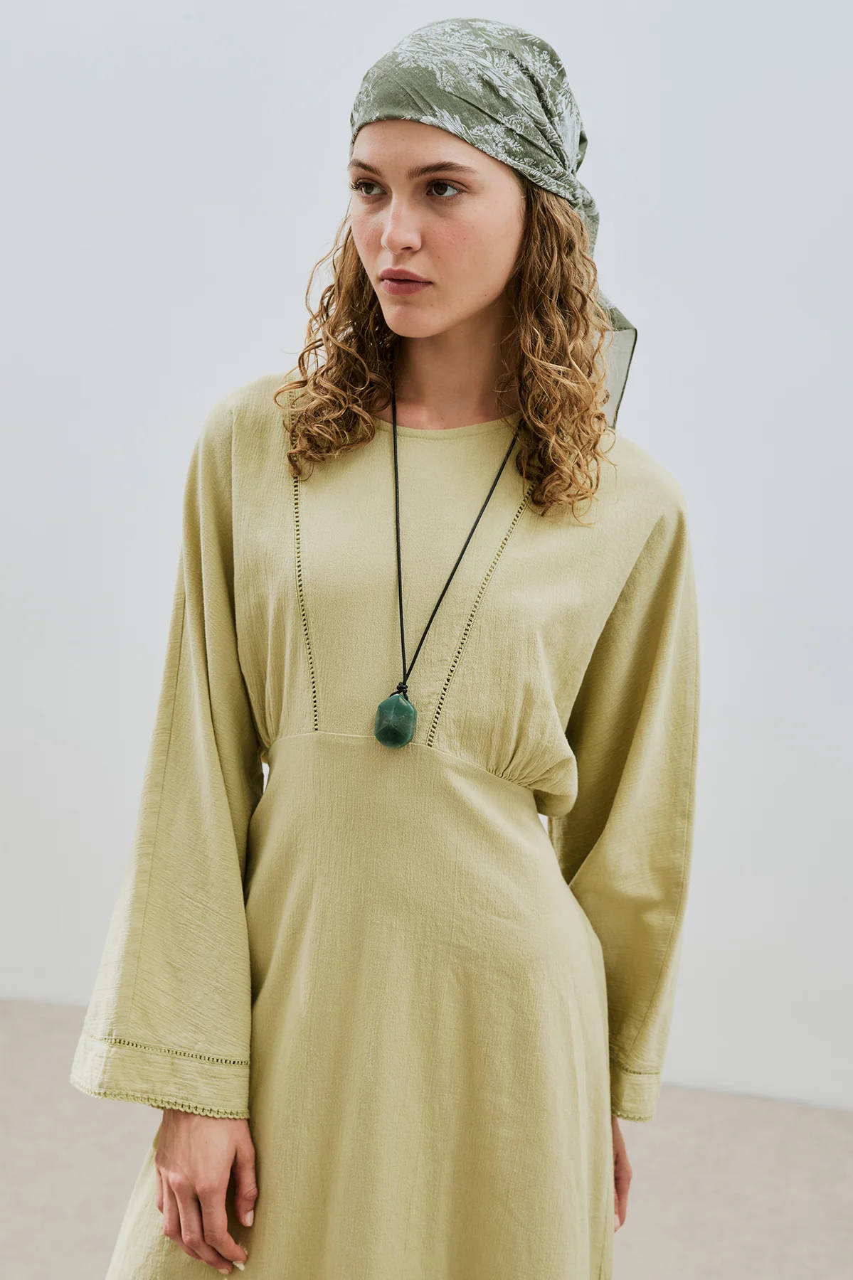 Textured Stripe Detail Dress Soft Green - Image 3