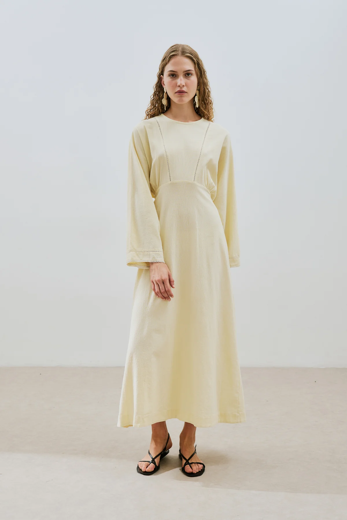 Textured Stripe Detail Dress Yellow - Image 3