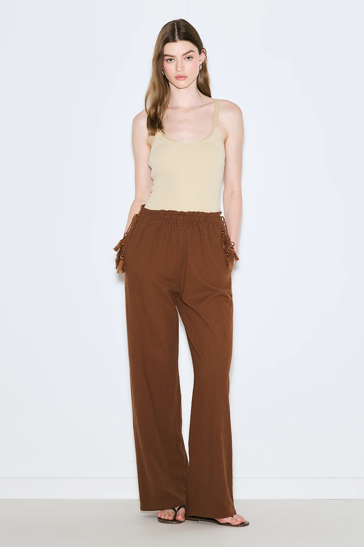 Textured Tie Trousers Brown
