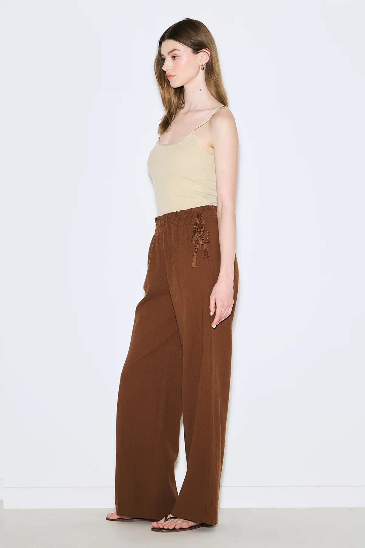 Textured Tie Trousers Brown - Image 5