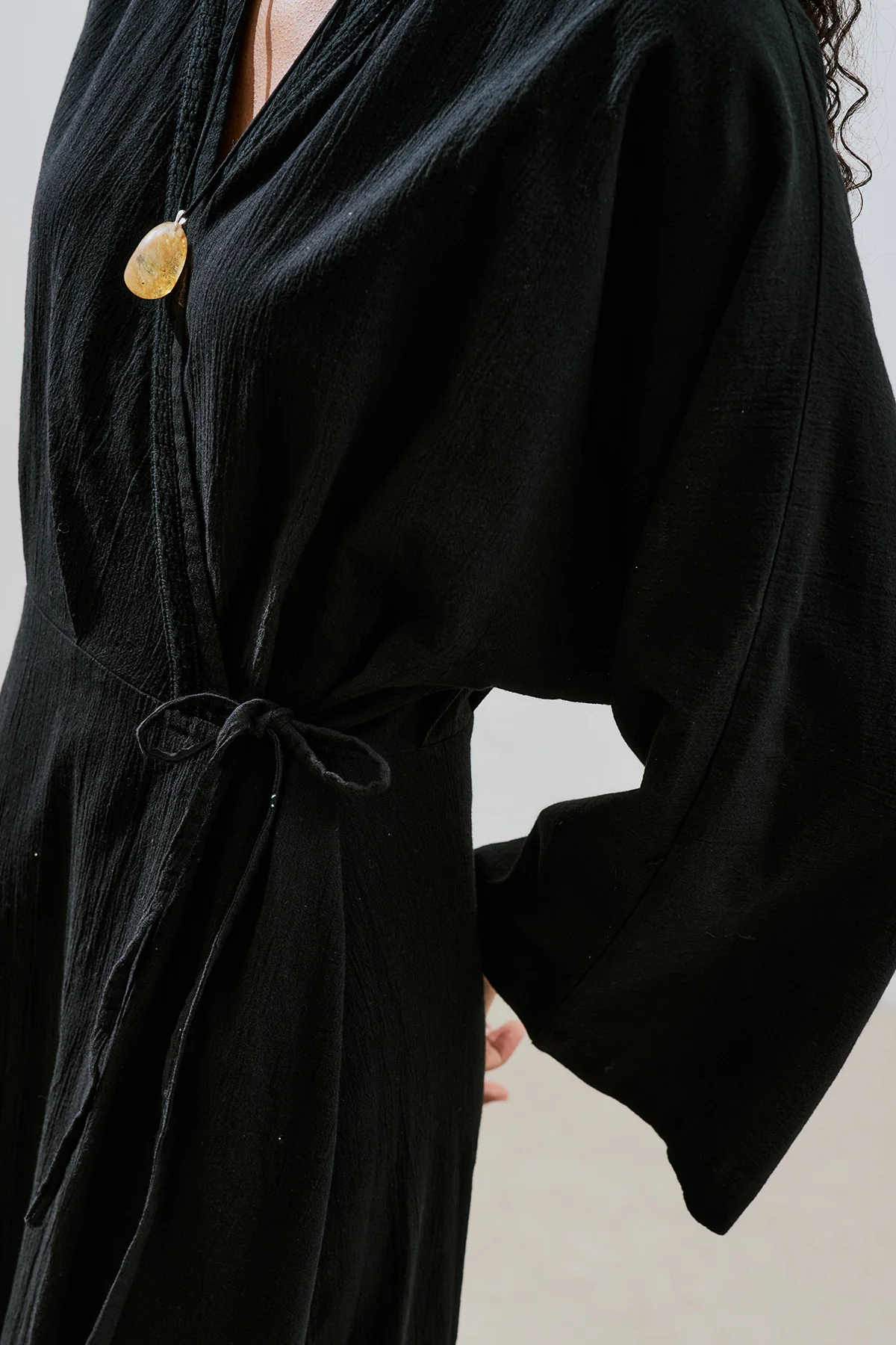 Textured Wrap Dress Black - Image 6