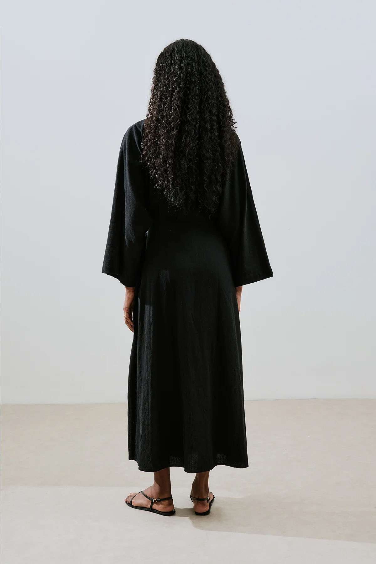 Textured Wrap Dress Black - Image 8