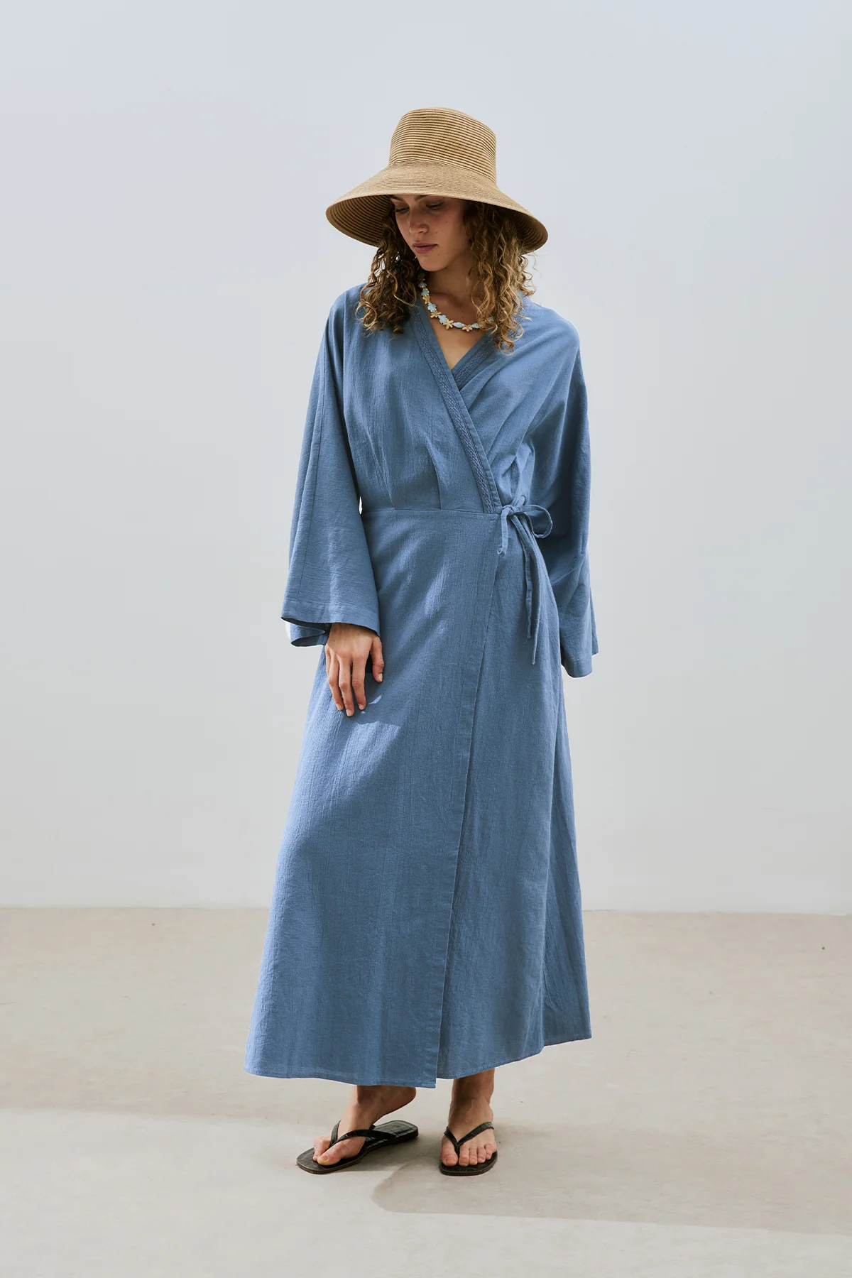 Textured Wrap Dress Indigo - Image 4