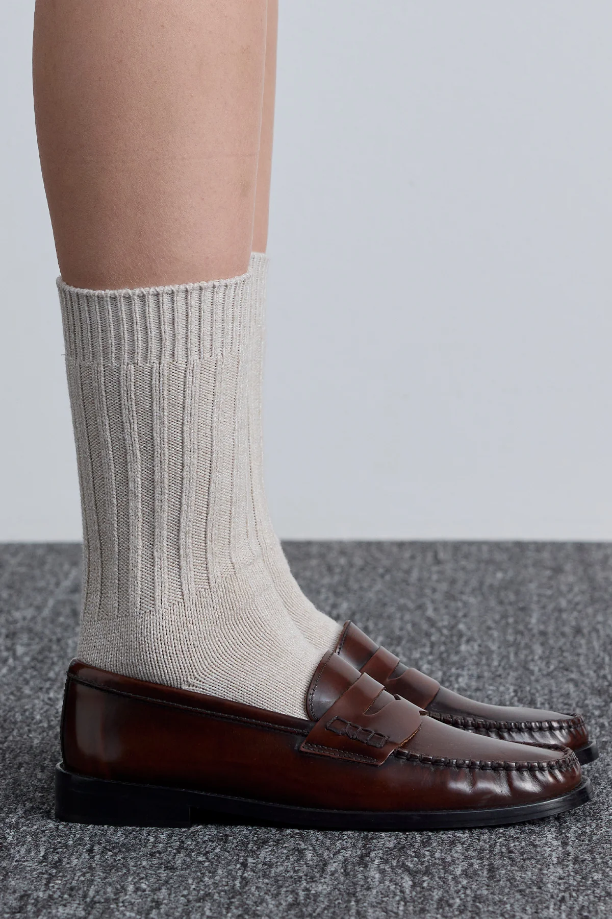 Thick Ribbed Socks Beige - Image 2