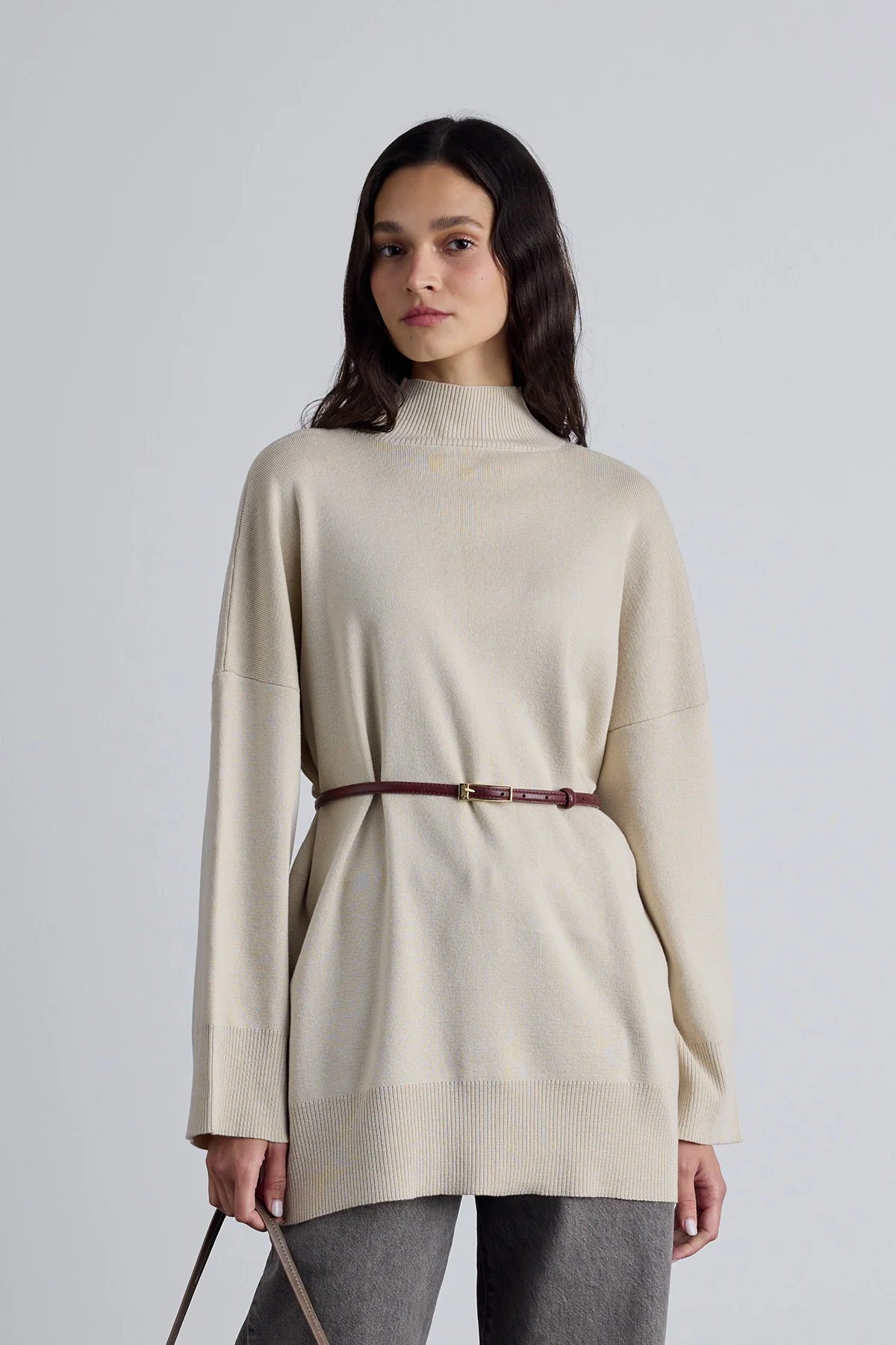 Thin Rectangular Buckle Belt Burgundy - Image 2