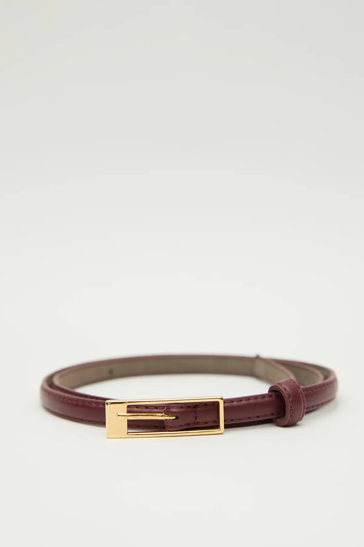 Thin Rectangular Buckle Belt Burgundy - Image 5