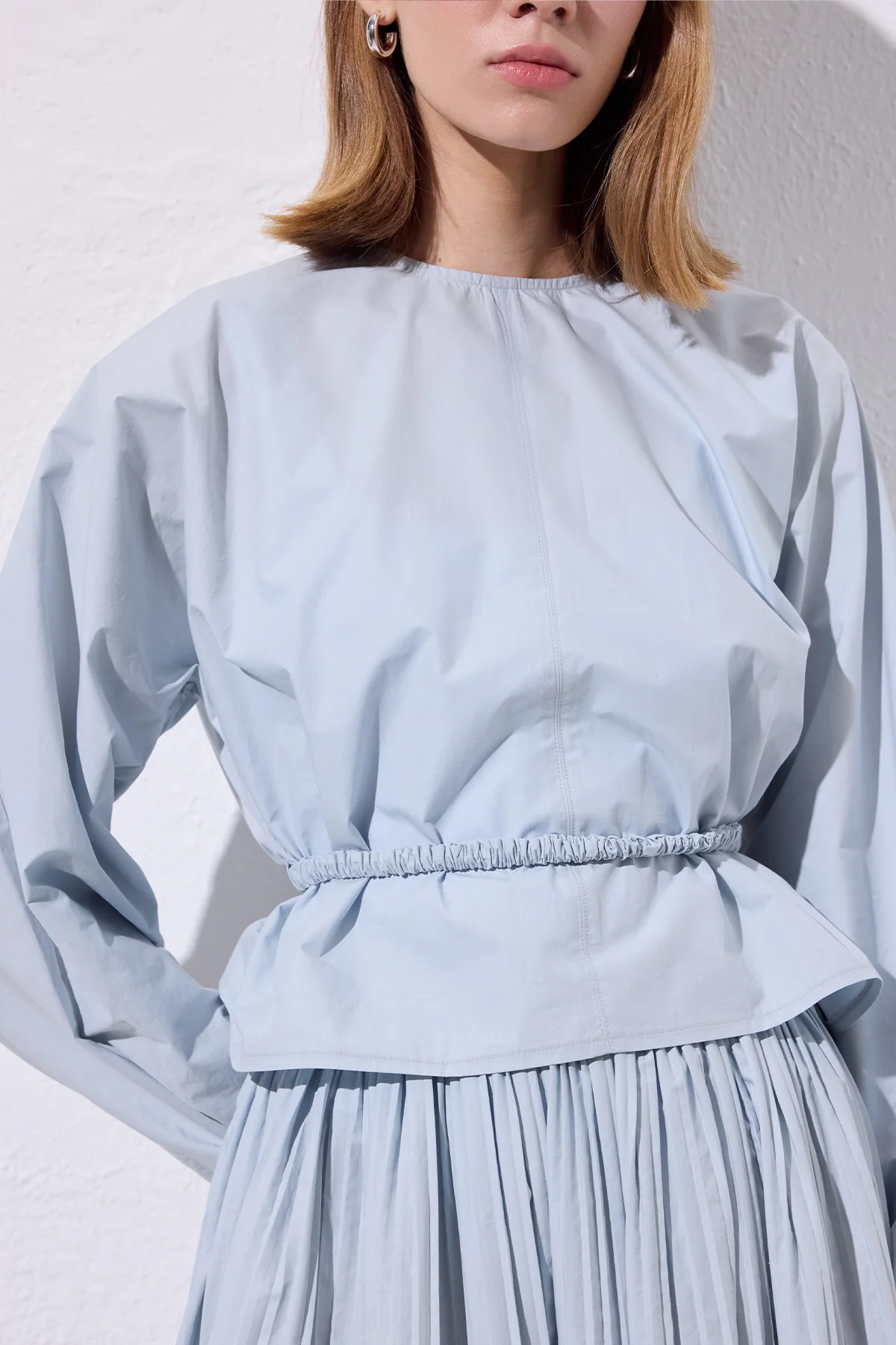 Tie Detail Cropped Blouse Blue - Image 5