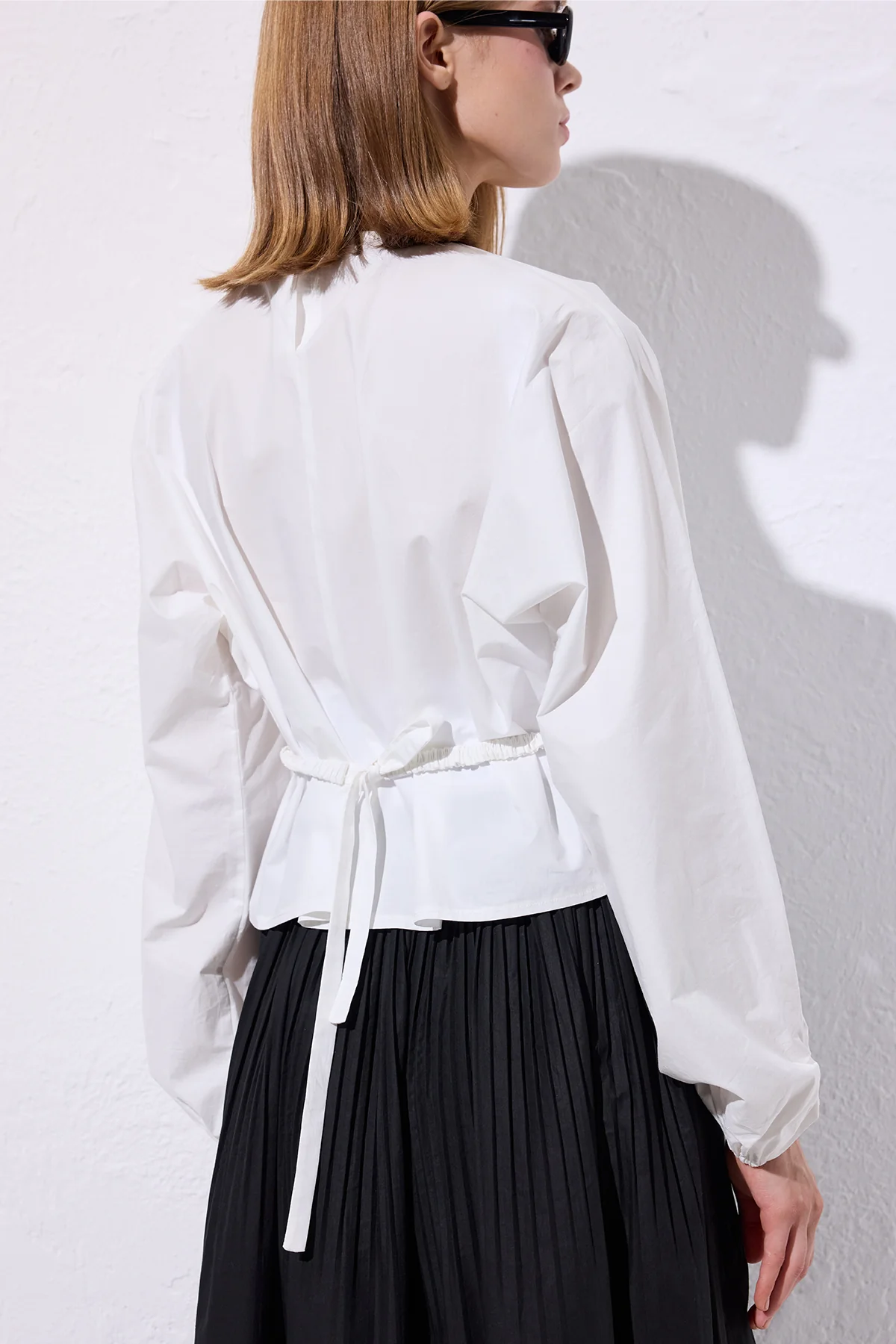 Tie Detail Cropped Blouse Ecru - Image 7